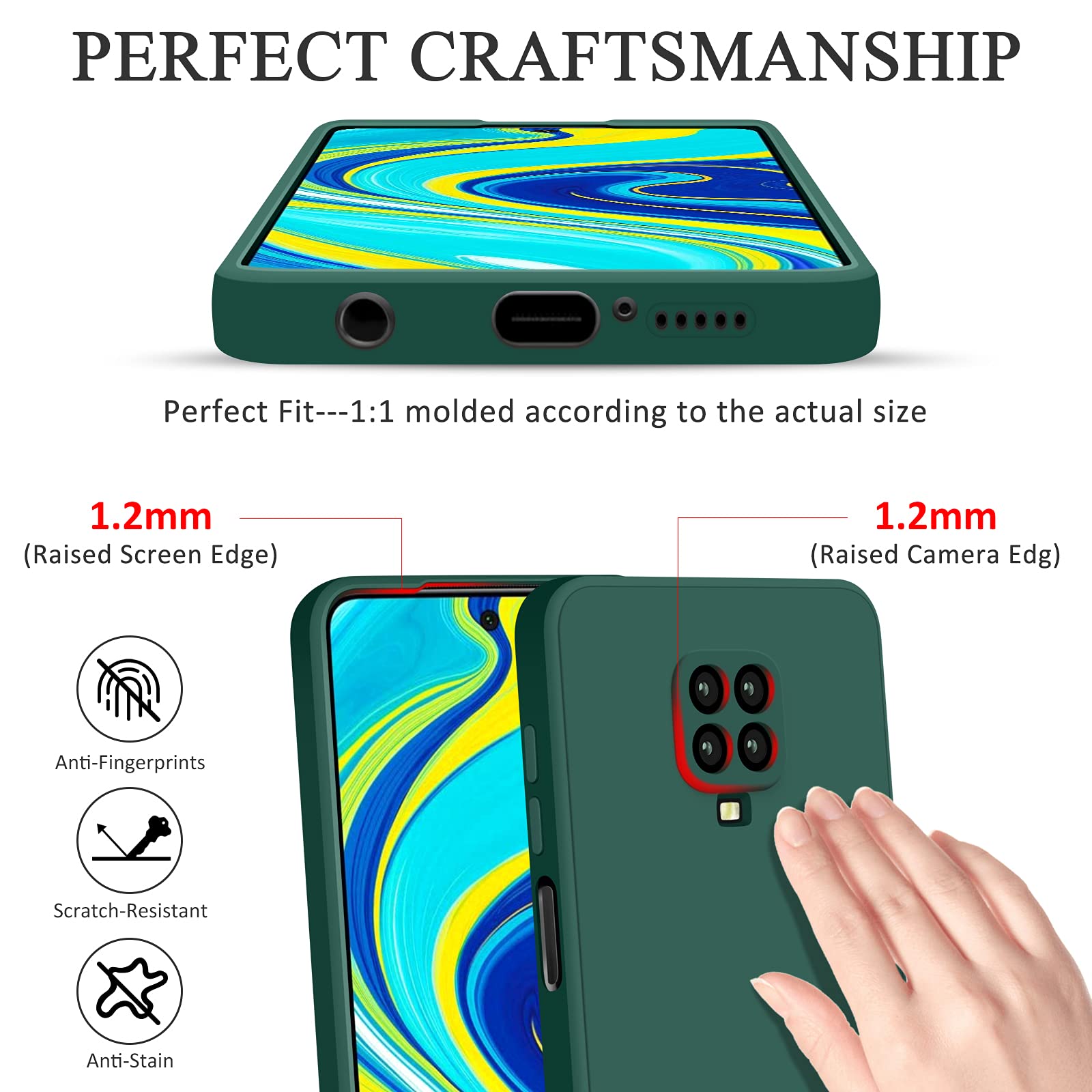 NAGAO Set di 2 custodie per Xiaomi Redmi Note 9S/9Pro/9Pro Max, in silicone, con fodera in morbida microfibra, protezione completa per Redmi Note 9Pro/9S /9Pro Max 6,67 (nero/blu navy