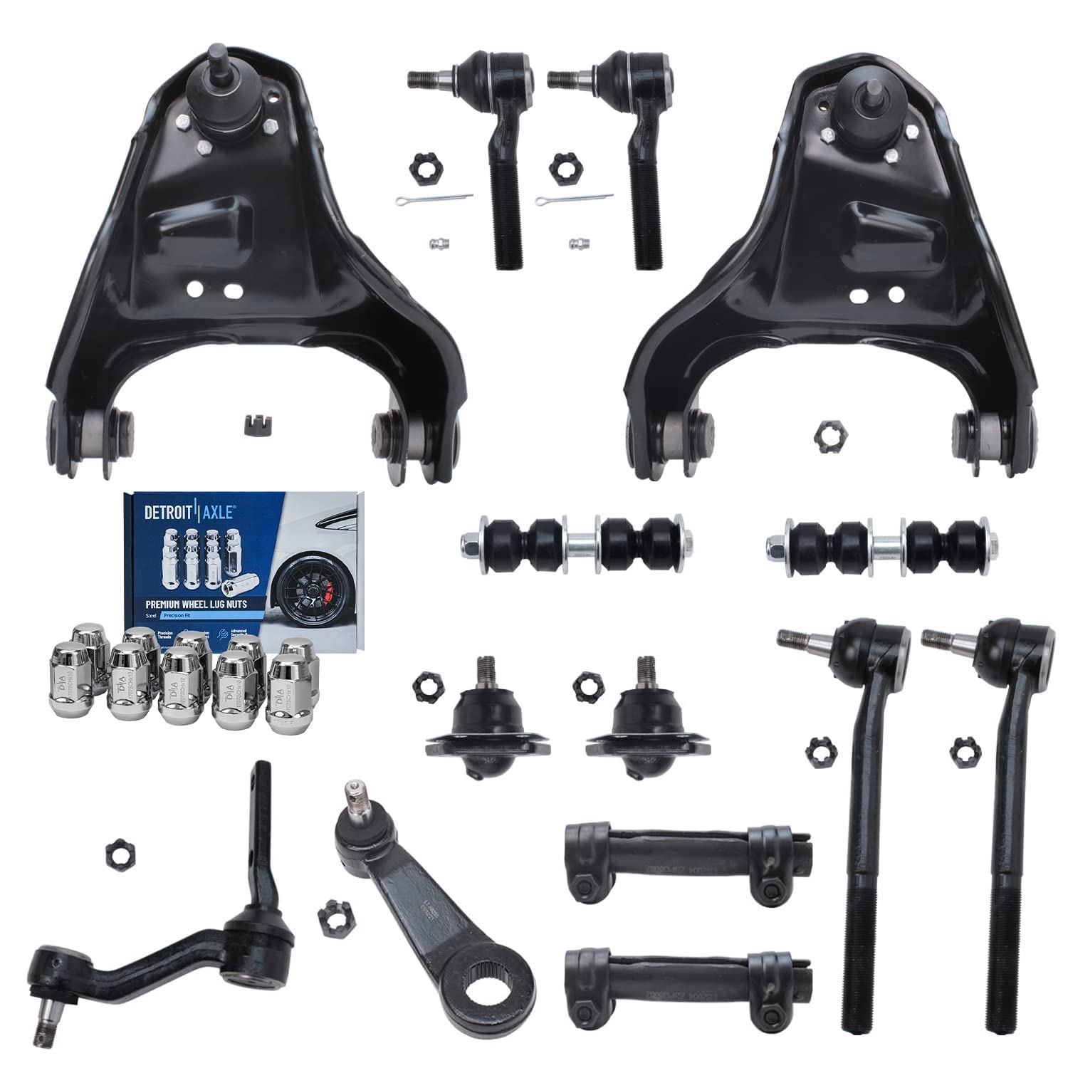 Detroit Axle - 4WD Front Upper Control Arms Ball Joints Tie Rods + Wheel