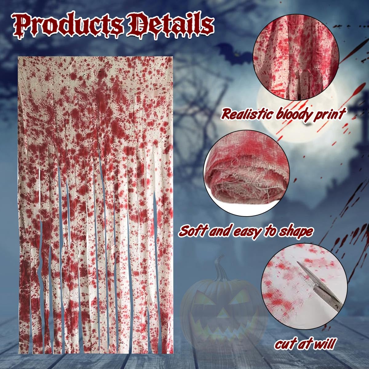 3 Piezas Cortinas Decorativas para Puertas de Halloween, 1 * 1.65M Cortinas Sangrientas de Halloween, Cortinas de Puerta Espeluznantes con Impresiones de Mano Sangrientas para casa embrujada y fiestas