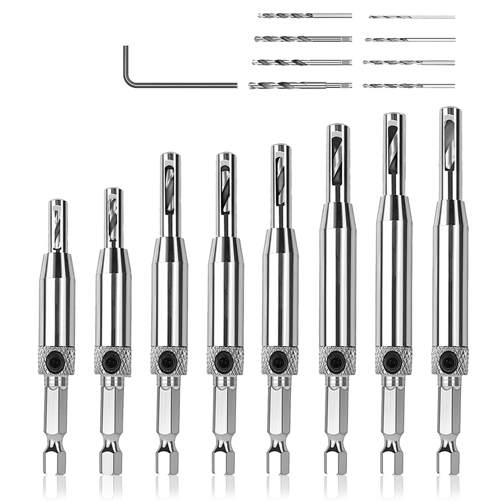 17pcs VIX Bits Self Centering Drill Bit Set - 1/4" Hex Shank Quick Change Hinge Tapper for Woodworking Door, Window, Cabinet Hinges - Includes Hex Key