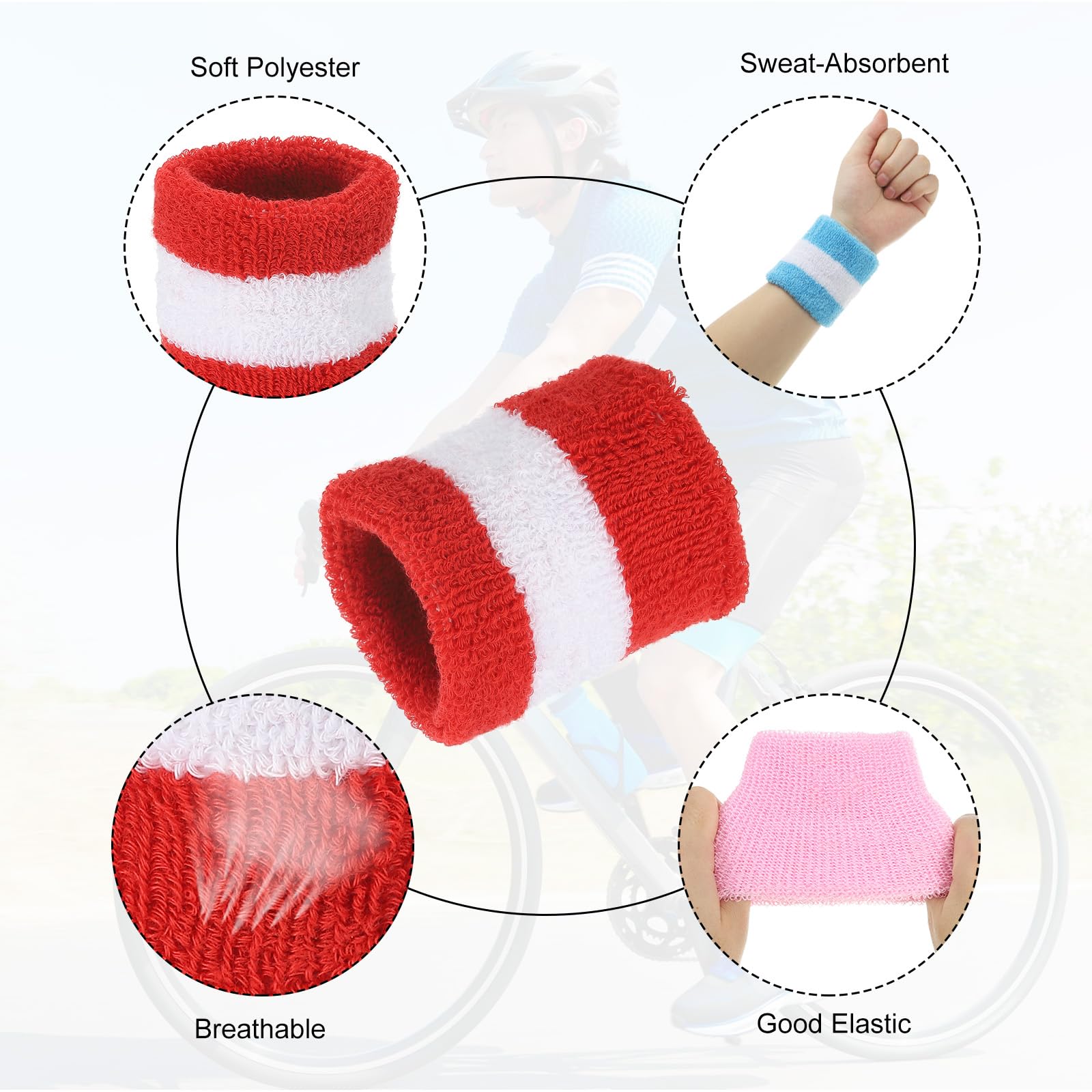 QUARKZMAN Fasce Da Polso Sportive, 12 Pezzi Fascia Assorbente Sudore Fascia Polso Uomo Donna Tennis Basket Calcio Corsa, Rosso Bianco