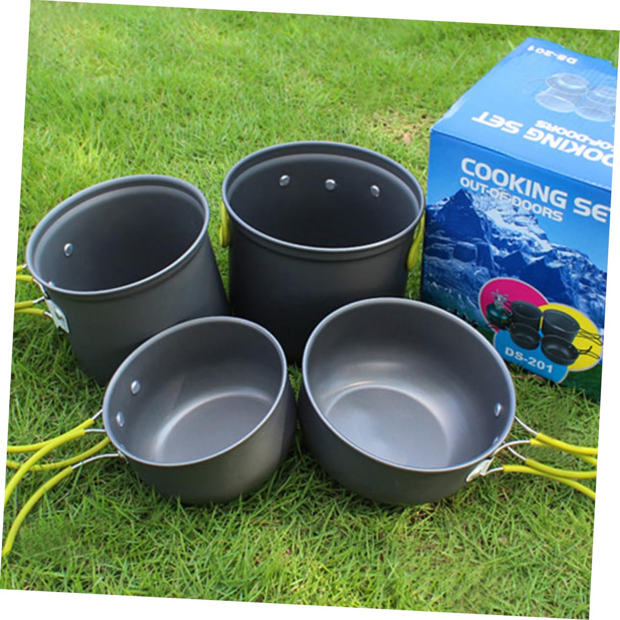 YARNOW Ensemble Cuisine de Camping Portable 4 Pièces en Alliage D'aluminium | Randonnée et Camping Extérieur, Poignée Confortable, Résistance à Chaleur et Corrosion