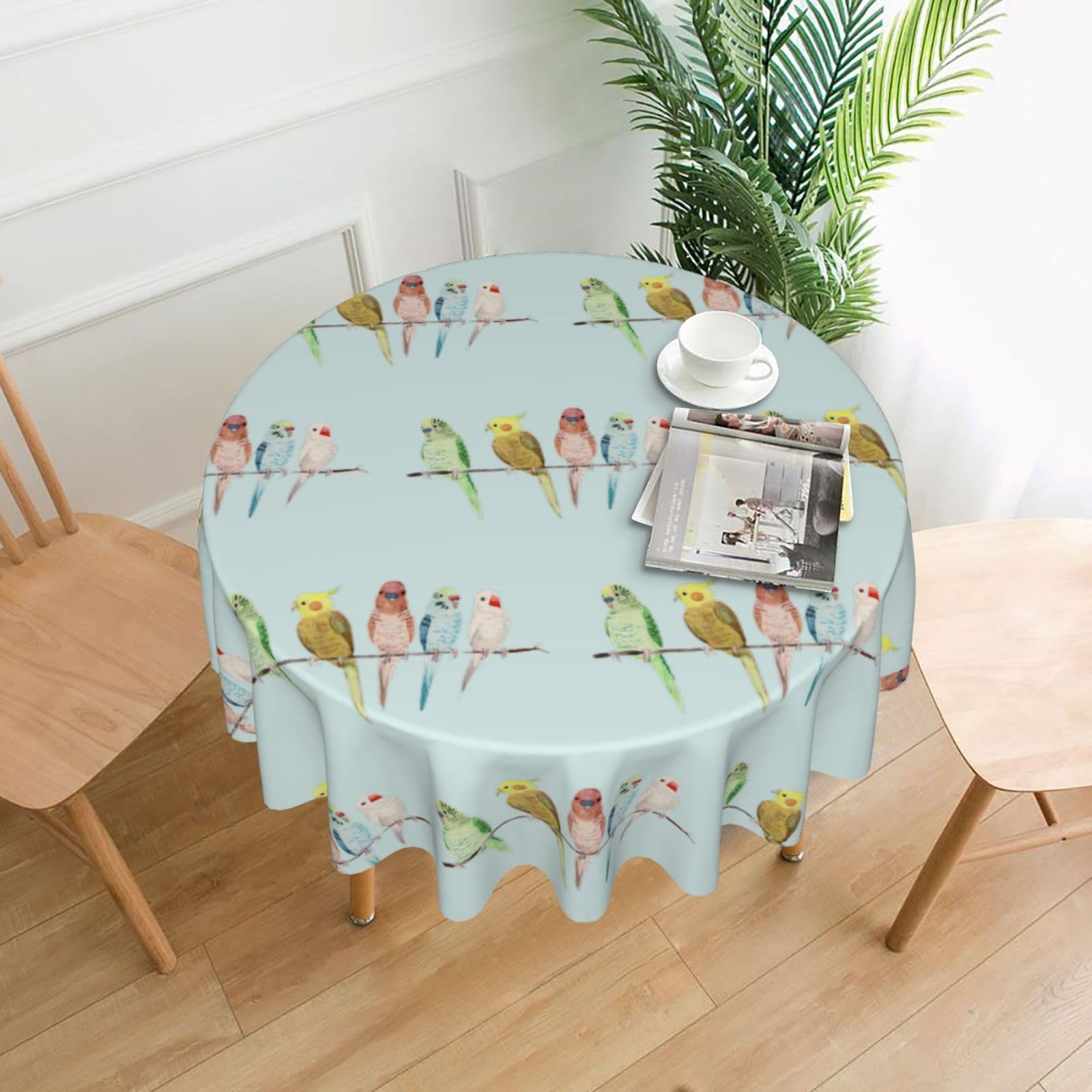 SDEGTHO Colorful Parrots On Tree Print Modern Retro Round Tablecloth 60in Polyester Fabric Cover for Party Dining Table Washable