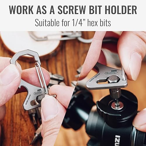 Miniatura 4 de KeyUnity KM05 Ti Abrebotellas Mosquetón Llavero Clip & KA02 Titanio Plano Llavero Set Bundle