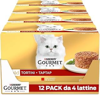 GOURMET Gold - Cibo Umido Gatto Adulto, Tortini con Manzo, Pollo. 48 Lattine da 85 g