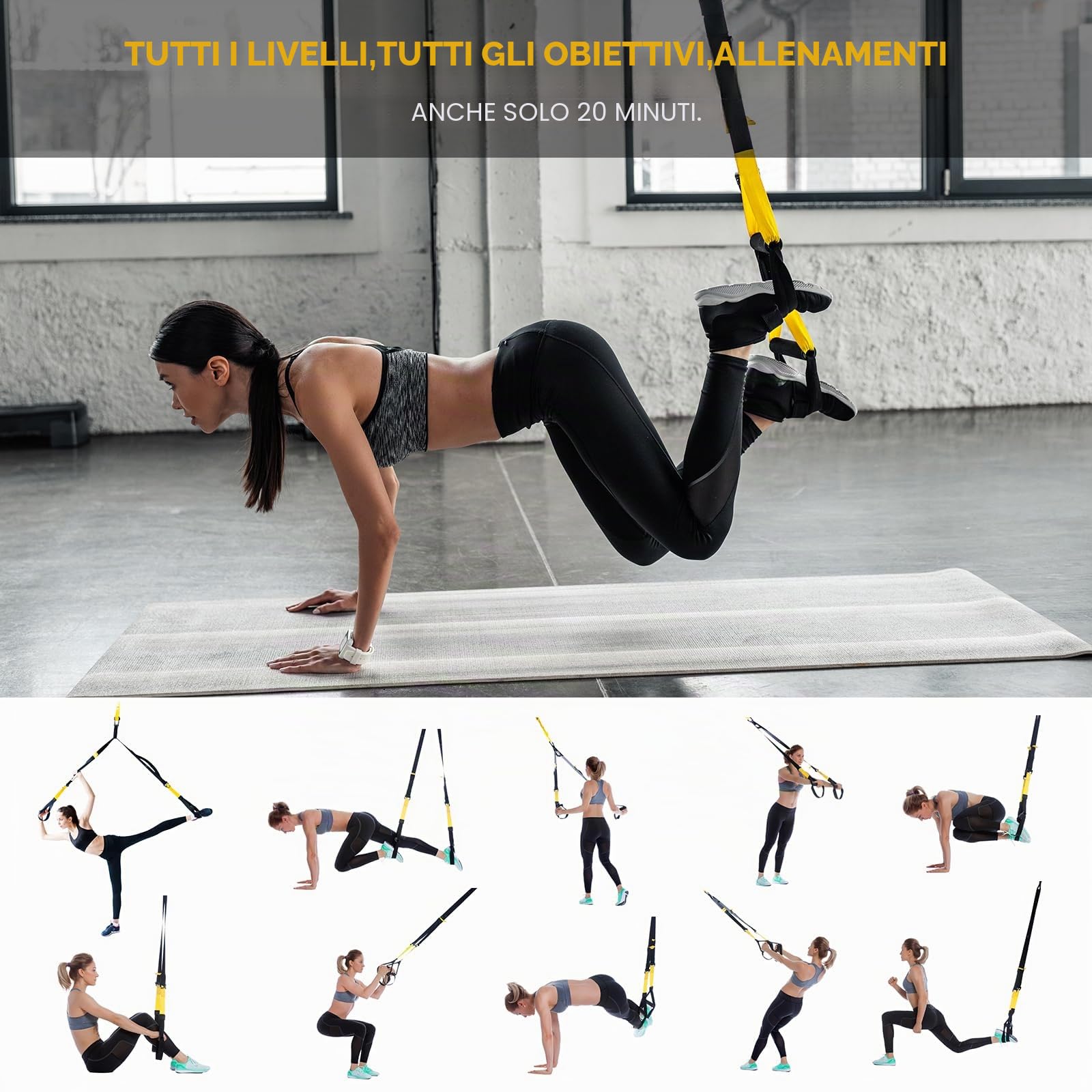 Flintronic Allenamento Sospensione Sling Trainer Set, Kit per Allenamento a Sospensione, Trx Fitness Da Casa, Sistema di Allenamento in Sospensione, Allenamento Sospensione per Palestra in Casa