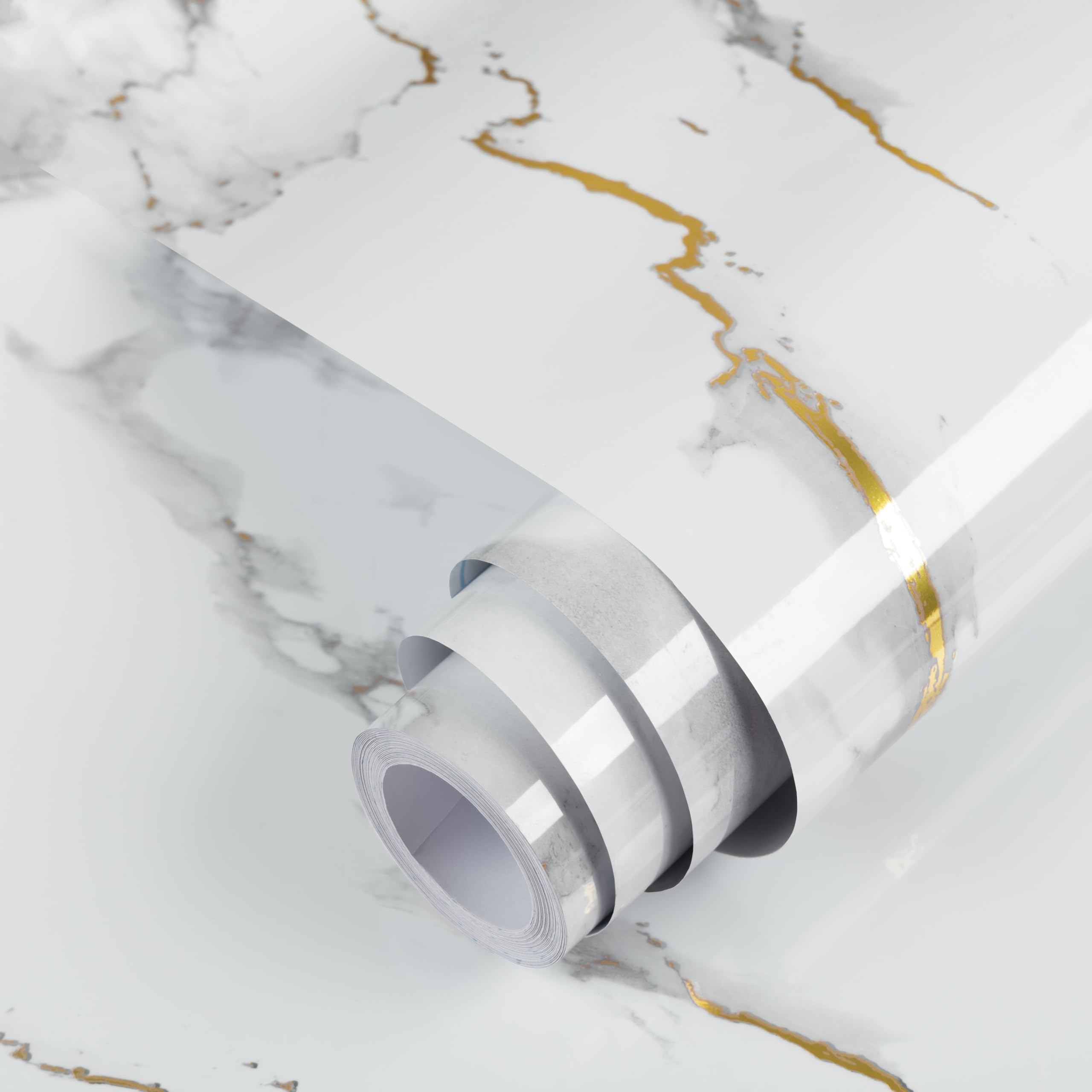 Fiula White Gold Marble Peel and Stick Wallpaper, Self Adhesive Vinyl Wrap 44cm x 300cm, Waterproof Marble Effect Contact Paper for Kitchen Worktops, Cabinets & Bathroom