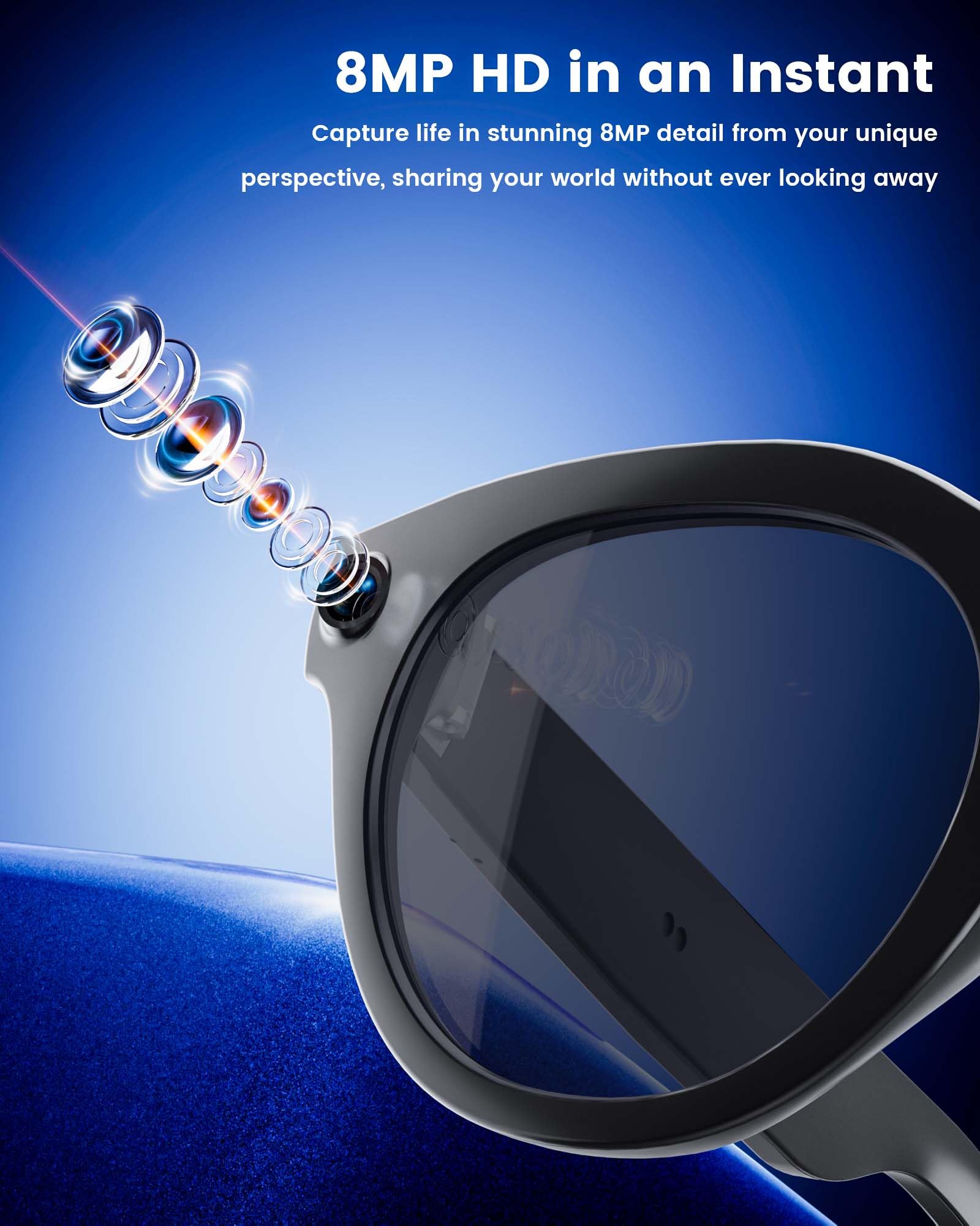 Lufor Smart Glasses with Camera and Bluetooth, 8MP 32GB 1200P HD Video Recording, Real-Time Translation & Voice Assistant, Open-Ear Bluetooth Audio for Vlogging, Travel & Meetings — view 3