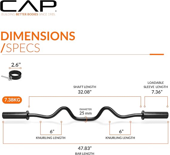 CAP 48 Olympic Super Curl Bar | Heavy Duty Solid Steel, 500 lb Capacity