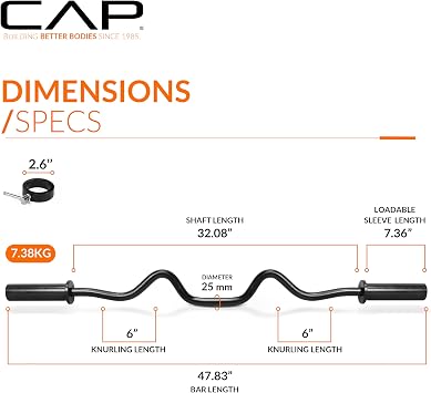 CAP 48 Olympic Super Curl Bar | Heavy Duty Solid Steel, 500 lb Capacity