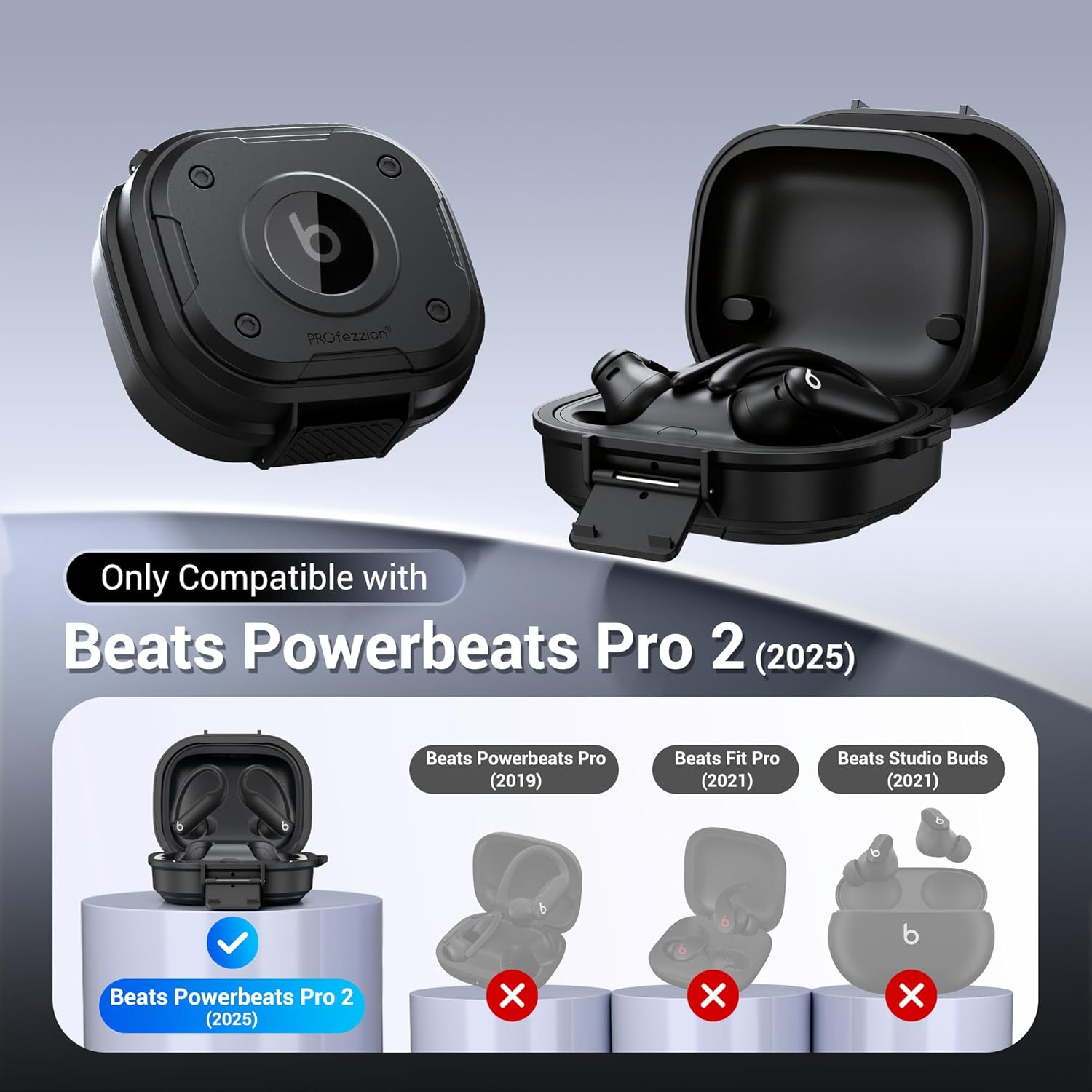 PROfezzion for Beats Powerbeats Pro 2 Case Cover, Heavy Duty Hard Shell Lock Case with Full Coverage and Secure Locking Latch for Power Beats Pro 2 Earbuds - Jet Black (Not for The Powerbeats Pro 1) - Image 2