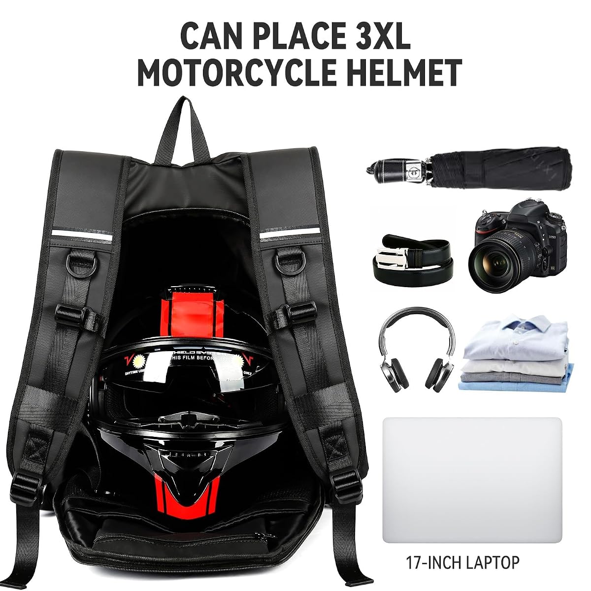 Plecak Motocyklowy Lekki Torba na Kask Motocyklowy wodoodporny plecak na kask Plecaki motocyklowe dla mężczyzn i kobiet duża pojemność plecaki podróżne,Czarny L