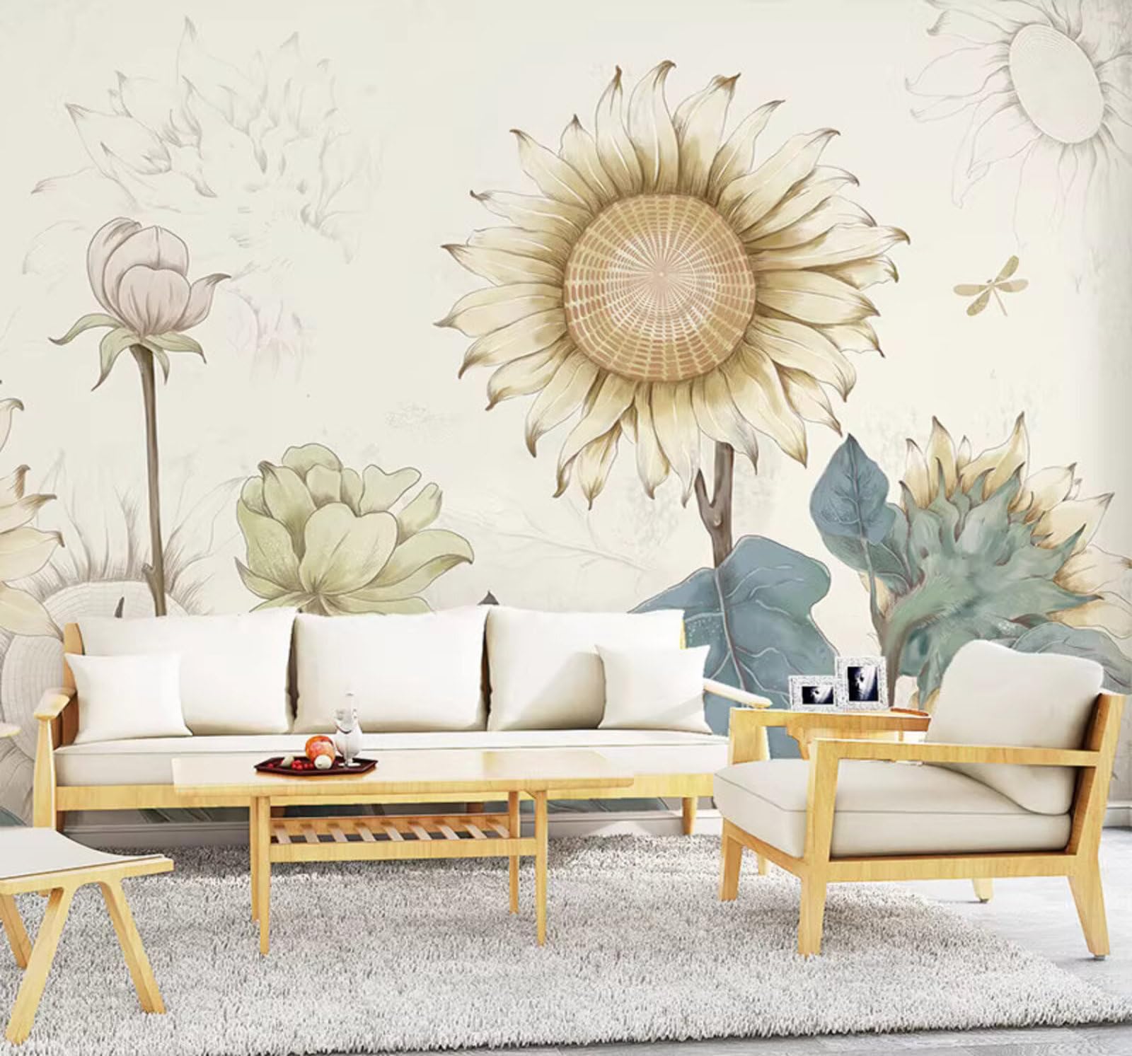 Three Dimensional Hand Drawn Retro Art Sunflower 3D Wallpaper Easy Install Feature Office Living Room Sofa Bedroom TV Background Wall Decoration-250cm×170cm