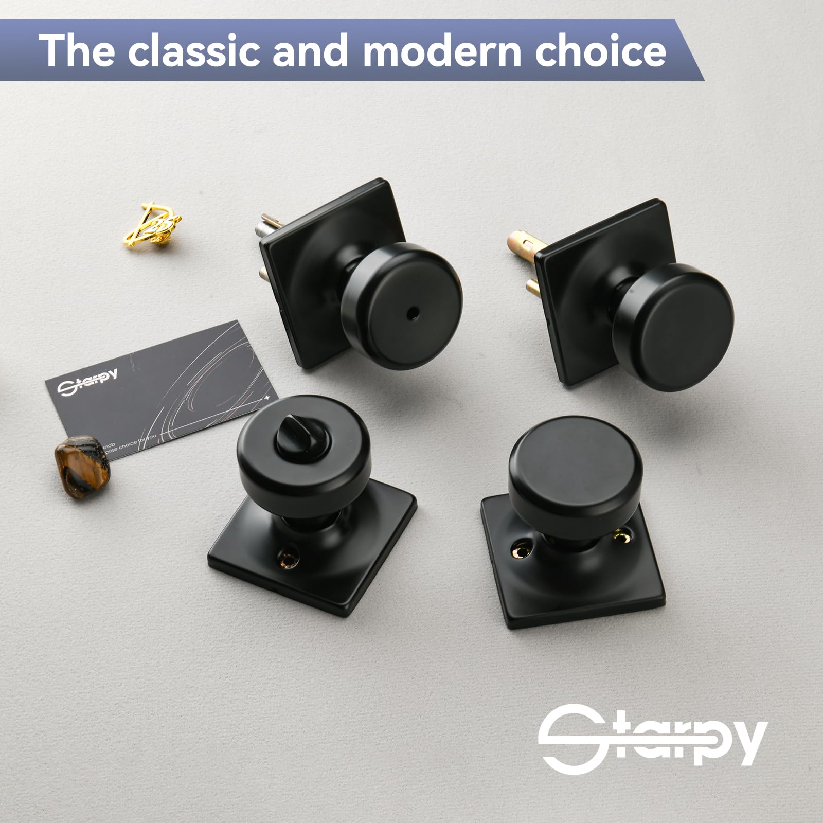 Black Door Knobs - 6 Pack Privacy Knobs -6