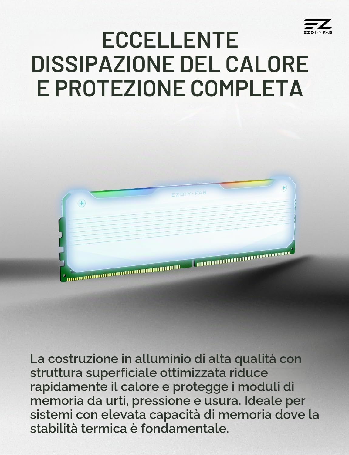 EZDIY-FAB RH01 - Dissipatore di calore RAM, RGB Memory Heat Spreader per DDR5 DDR4, radiatore RAM in alluminio con illuminazione ARGB da 5 V a 3 pin, raffreddamento di memoria per PC da gioco