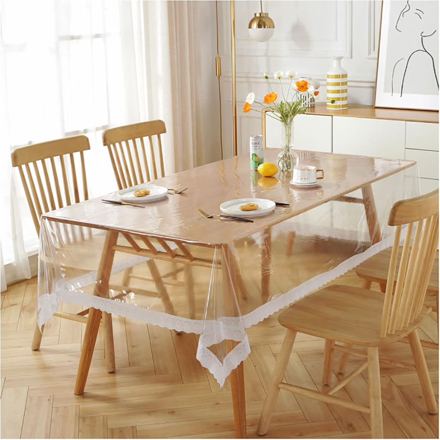 CAKERS Clear PVC Lace Tablecloth|Waterproof Oilproof Wipeable Table Protector Pad|Transparent Table Cover for Outdoor and Indoor Uses,150x305cm(59x120in)