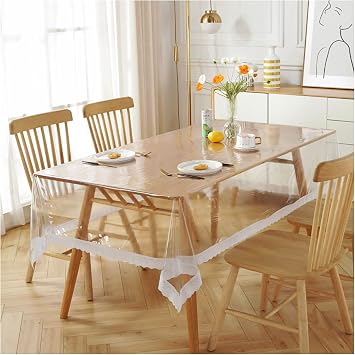CAKERS Clear PVC Lace Tablecloth|Waterproof Oilproof Wipeable Table Protector Pad|Transparent Table Cover for Outdoor and Indoor Uses,Round-150cm59in