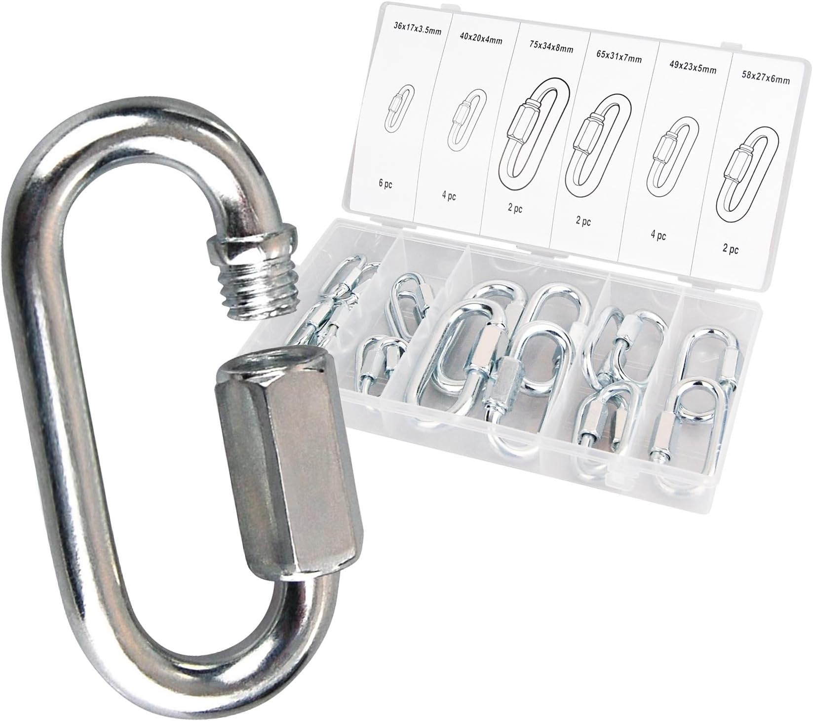 20 Chain Catches in a Set, Assorted Chain Links, Quick Chain Links, 6 Sizes