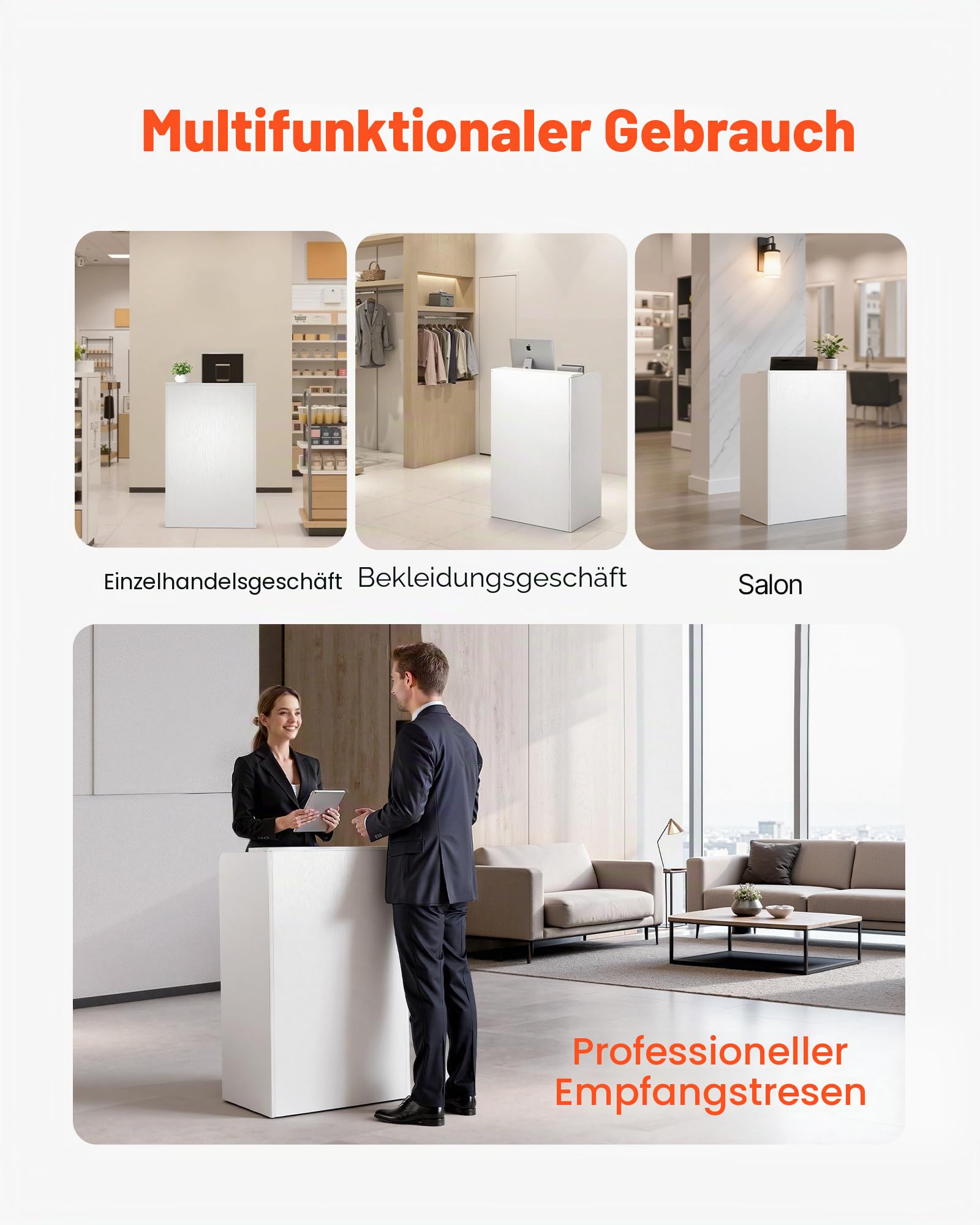 VEVOR Empfangstheke 60 cm Lang, Rechteckige Rezeptionstheke mit Abschließbaren Schublade, Moderner Empfangstresen für Kasse Lobby Schönheitssalon Büro Hotel, Verkaufstheke Fronttresen Spanplatte