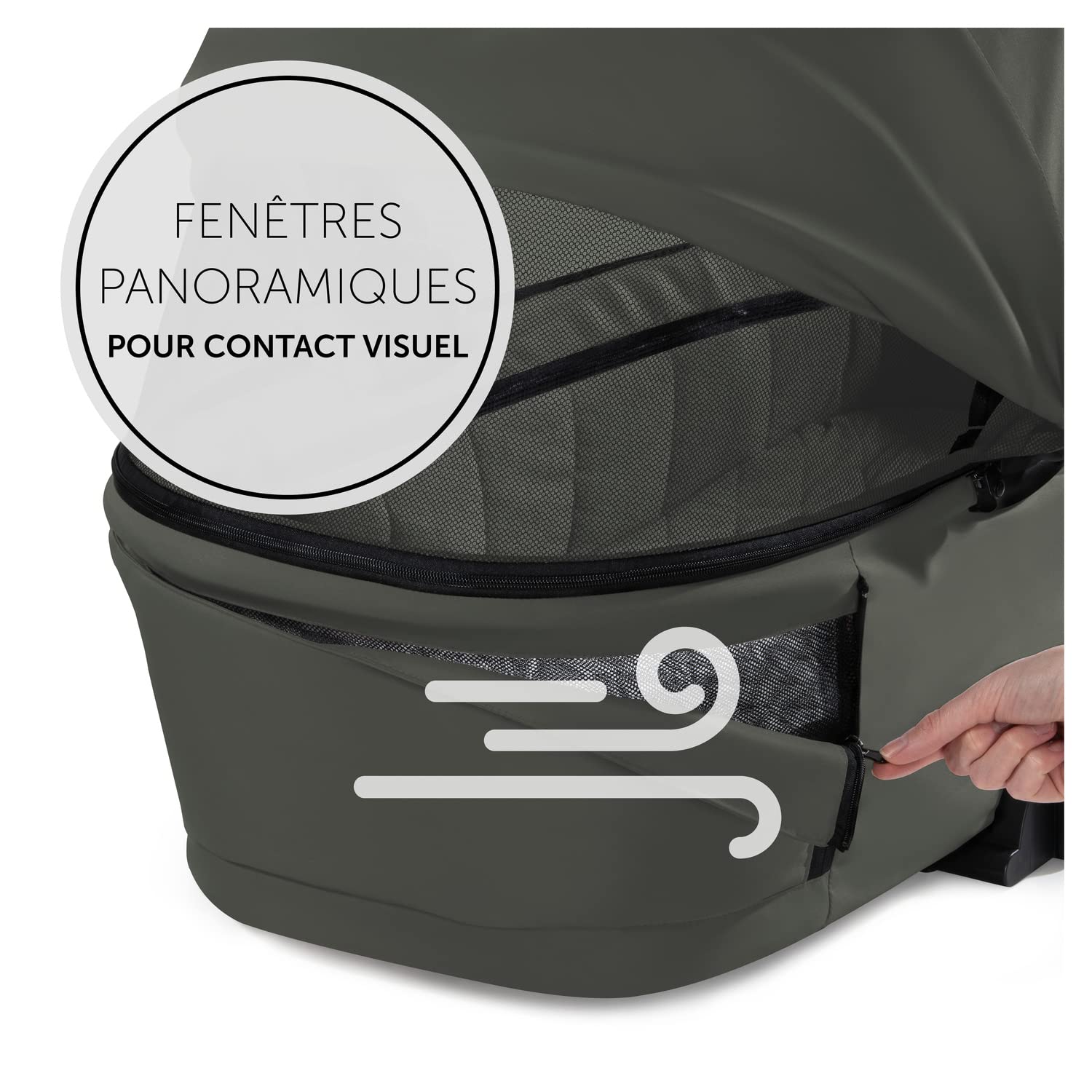 hauck Nacelle Walk N Care Carrycot, dès la Naissance, Facile à Fixer sur Poussette et à Enlever avec Boutons à Memoire, Fenêtre Panoramique XXL, UPF 50+, Pliable, Vert Olive Foncé