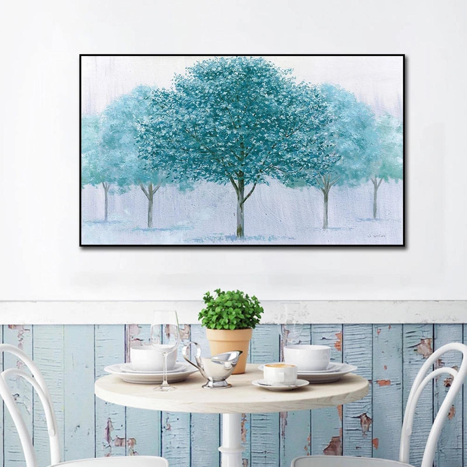 Abstrakter Baum Leinwandbild-Set - 3-teilig, Blau-silber, Handbemalt, Für Wohnzimmer & Schlafzimmer