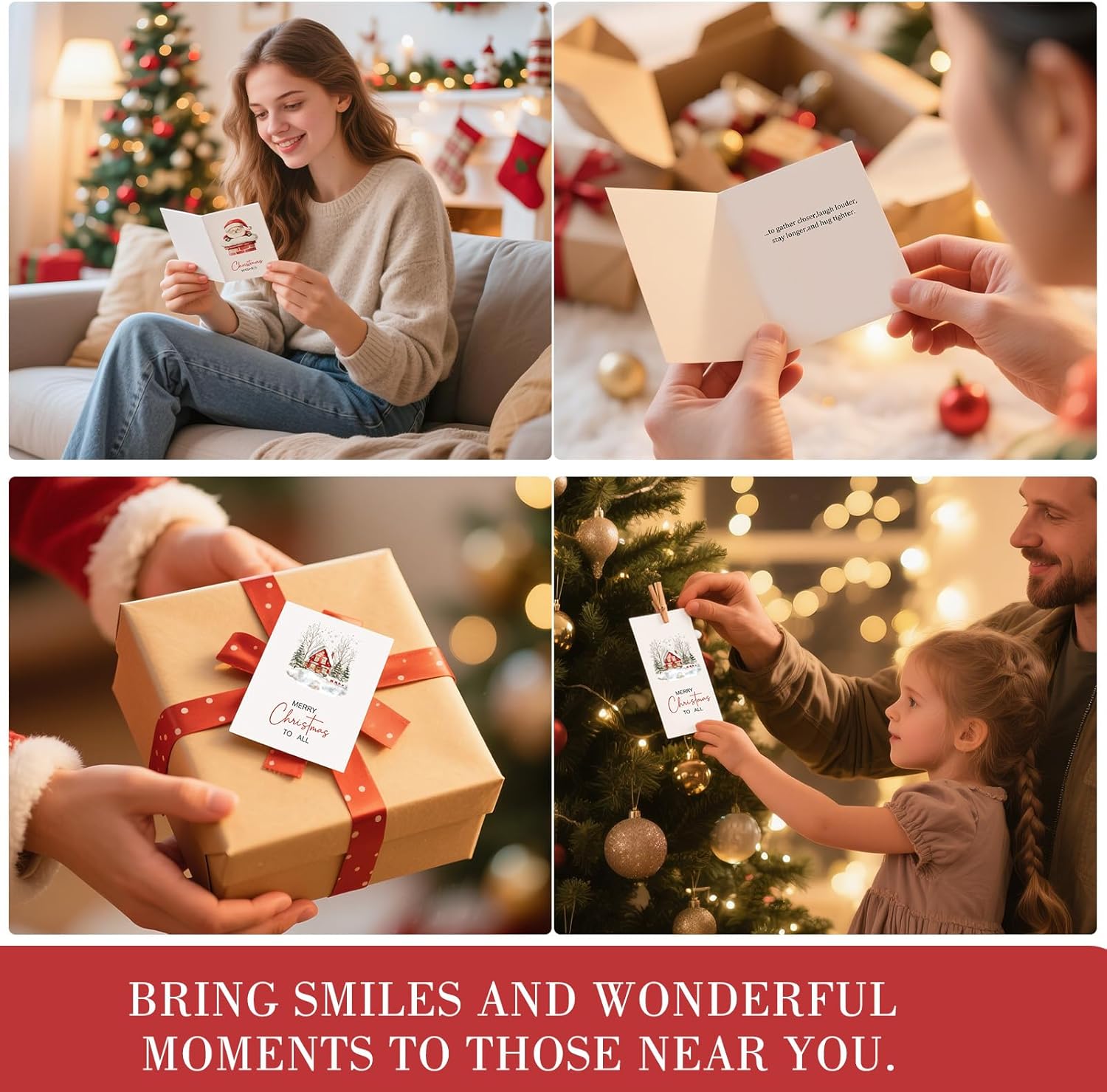 C2U Christmas Cards with Envelopes & Stickers - 24 Pack 4"x6" Rustic Holiday Greeting Card Assortment – 8 Festive Designs with Printed Wishes & Blank Space – Boxed Xmas Cards for Family, Friends & Teachers - Image 6