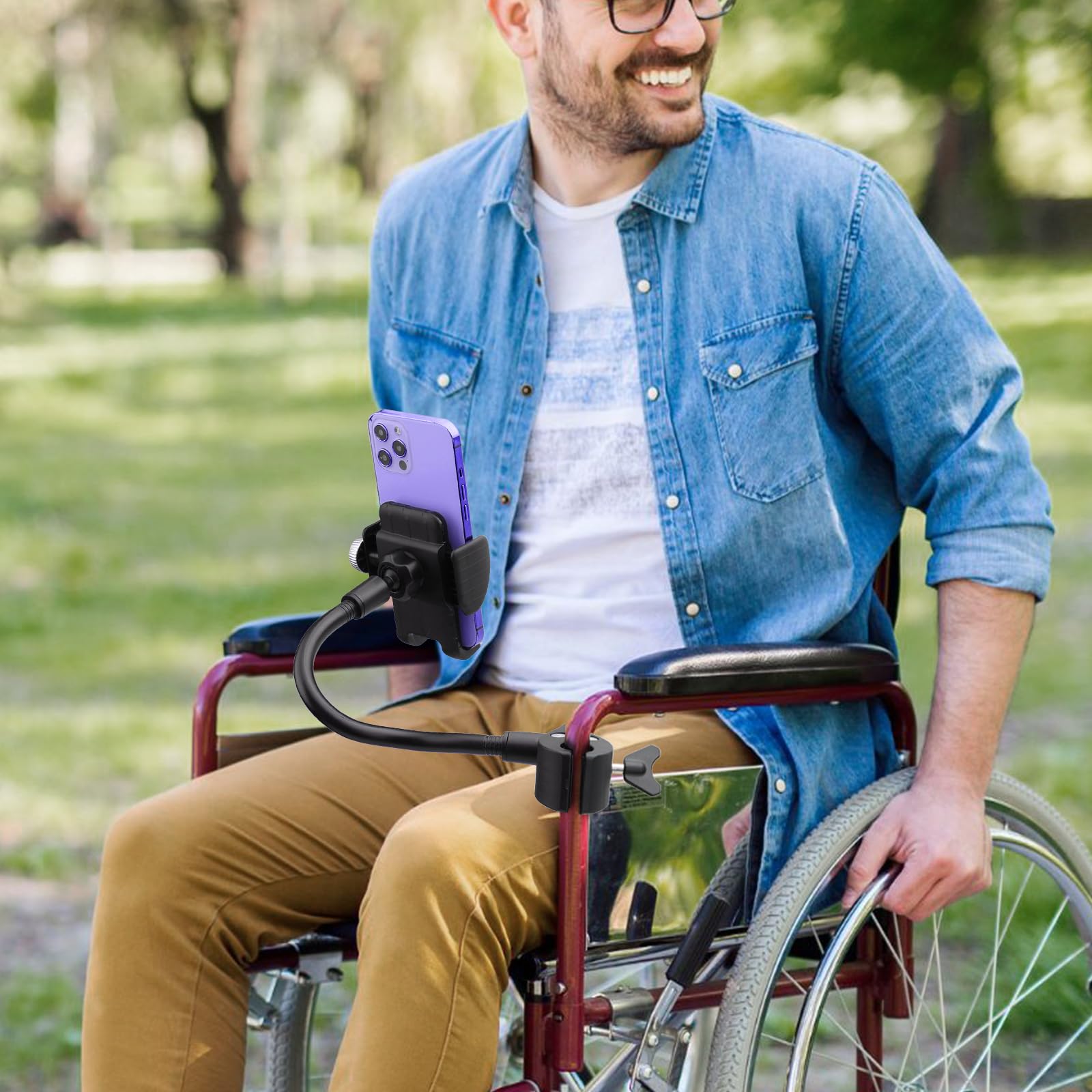 EEEKit Support de téléphone col de cygne pour vélo, rotation à 360°, support de téléphone pour vélo, poussette, fauteuil roulant, support de micro, compatible avec smartphones de 4 à 7 pouces