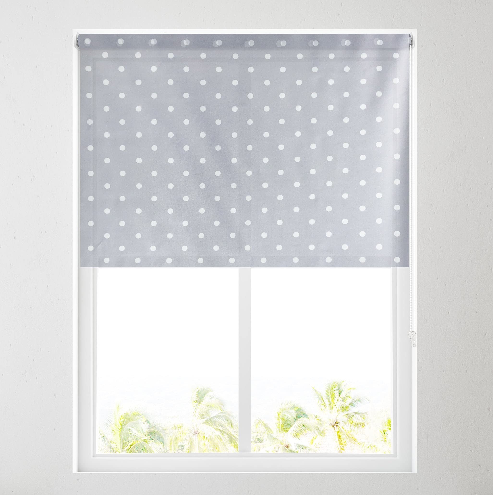 Barnes Blinds - Daylight Pattern Roller Blinds for Windows, Custom Cut to Size - Dimout Fabric Durable Fittings Easy Fit - Roller Blind Patterned (Grey Dot 61cm)