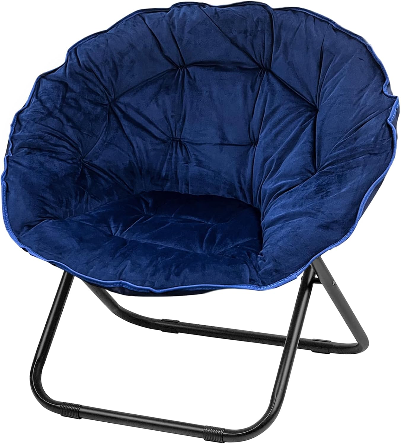 Saucer Chairs for Adults, Foldable Circle Moon Chair for Bedroom, Living Room, Faux Fur Round Chairs for Dorm and Apartment (Blue)