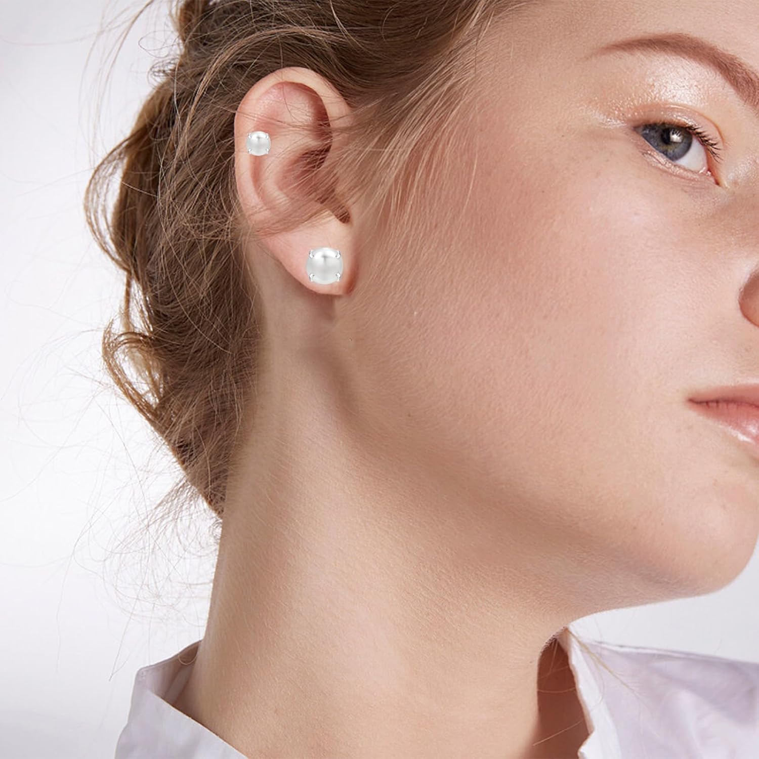 2 pairs Titanium Flat Back Earrings,Silver Pearl Stud Earrings for Women Screw Back Studs for Girls Hypoallergenic Cartilage Nap Sleep Earrings Helix Jewelry - Image 3