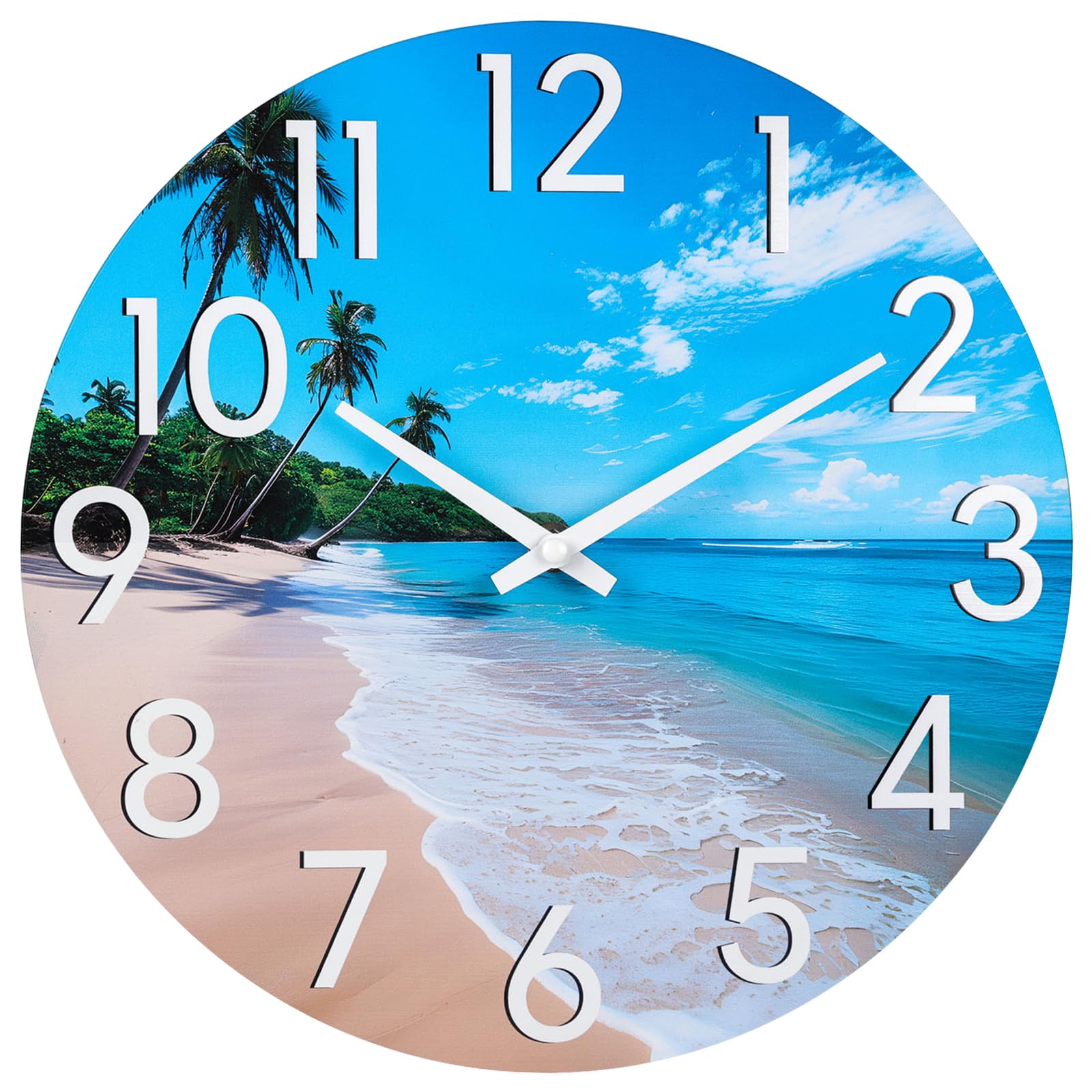 JoFomp Beach Outdoor Clocks for Patio, Large Outdoor Clocks Waterproof 12 Inch with Glass, Outdoor Wall Clocks Battery Operated, Pool Clock Outdoor Weatherproof, Outside Clock for Backyard/Garden