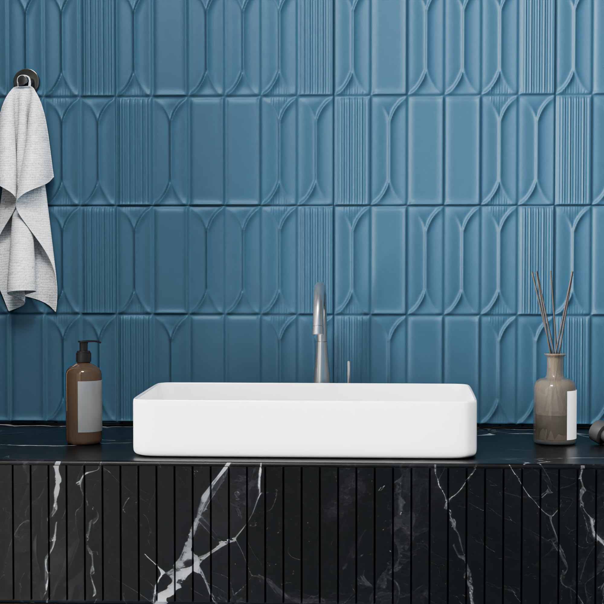 META Premium Rectangular Wash Basin | Contemporary Table Top Ceramic Sink for Bathroom | Sleek Glossy Finish | Modern Sanitary Ware for Home & Office (24x14x5 Inch) 1