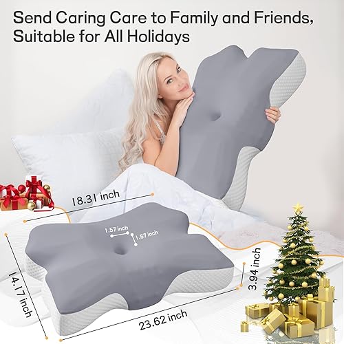 Miniatura 7 de Almohada cervical para el cuello, almohadas para dormir de lado para adultos (gris)