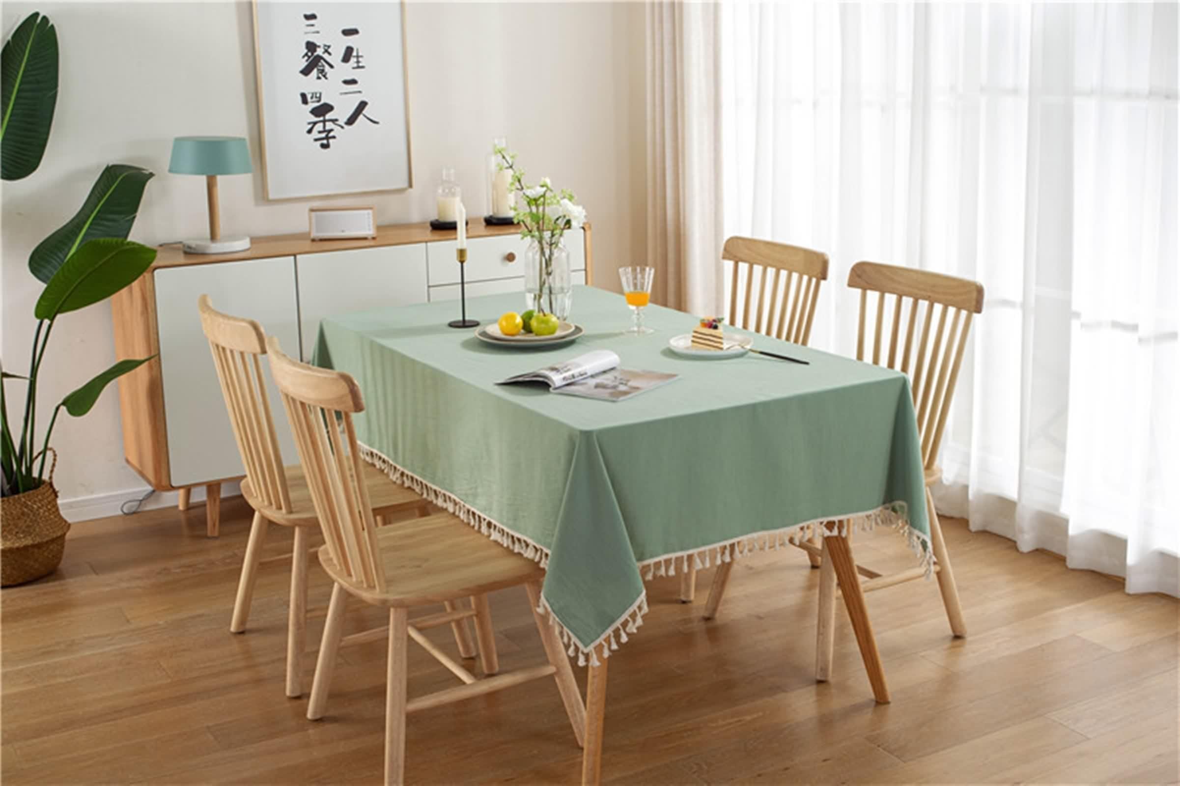 Tovaglia Cotone Moderna, Tovaglia Tavolo Sagra Verde Chiaro Tinta Unita con Nappa Copritavolo 130X180CM per Soggiorno Cucina