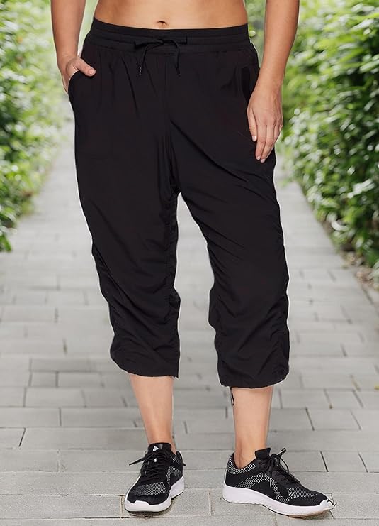 RBX Active Women's Plus Size Fashion Lightweight Woven Body Skimming Drawstring Capri Pant