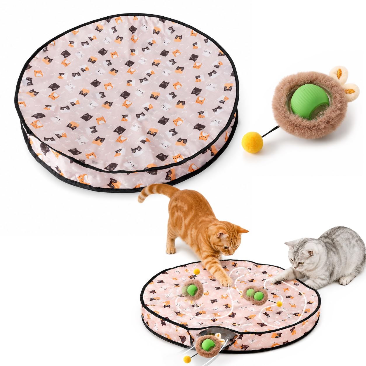 XQLY Interactive Cat Toy Ball for Indoor Cats, Automatic Moving Ball with Plush Cover & Feather Tail, Rechargeable Touch Activated Cat Toy for Indoor Cats & Kittens, Green
