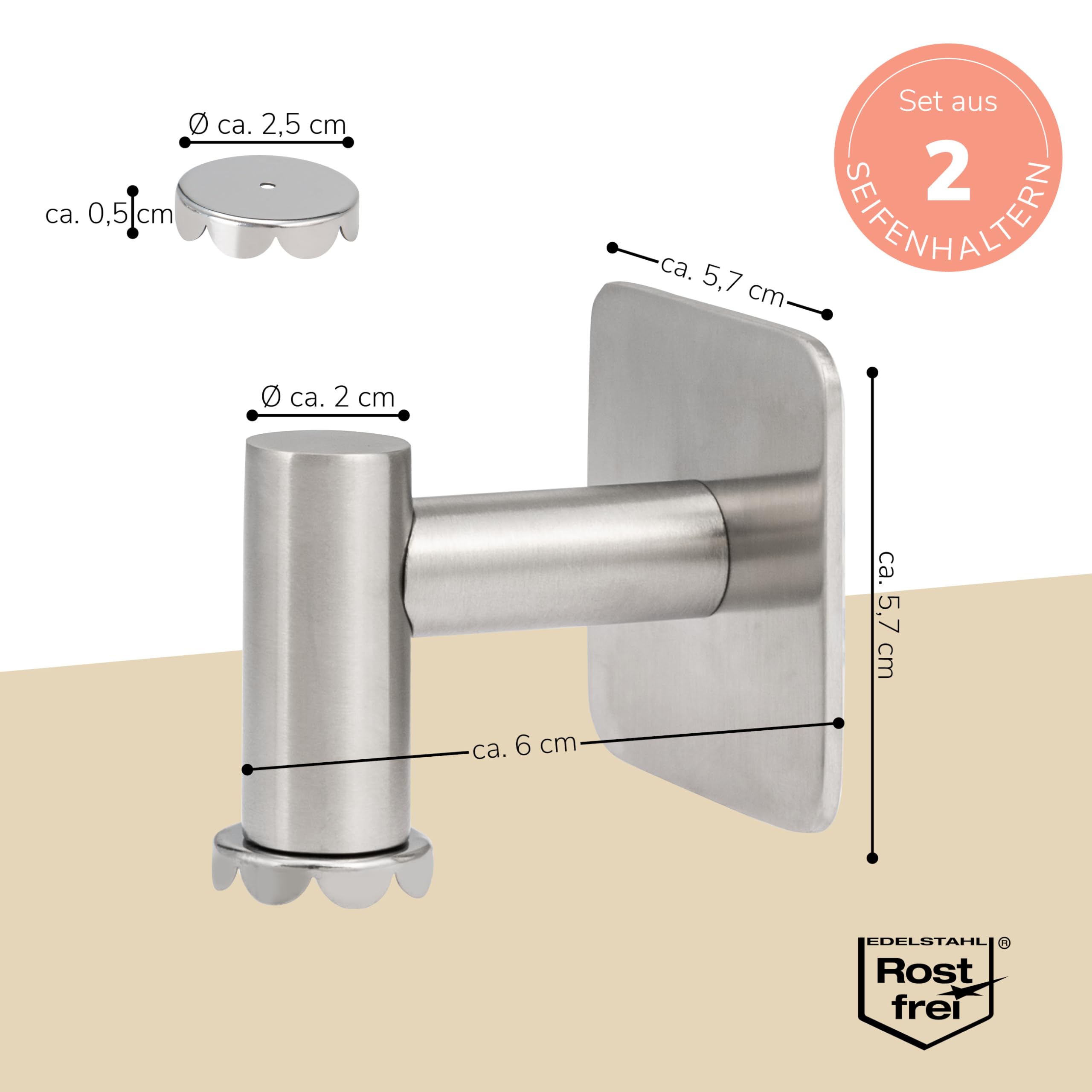 bremermann Magnet-Seifenhalter 2er Set, ideal geeignet für Feste Seifen und Shampoos - frei hängend durch Magnet - Montage durch Ankleben, aus mattem Edelstahl
