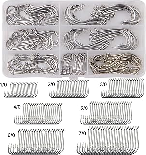 DHAEY 140pcs/box Octopus Offset Fishing Hooks Sharp Saltwater Stainless Steel Anti Corrosion Fishhook Bait Fishing Hook Kit 1/0-7/0