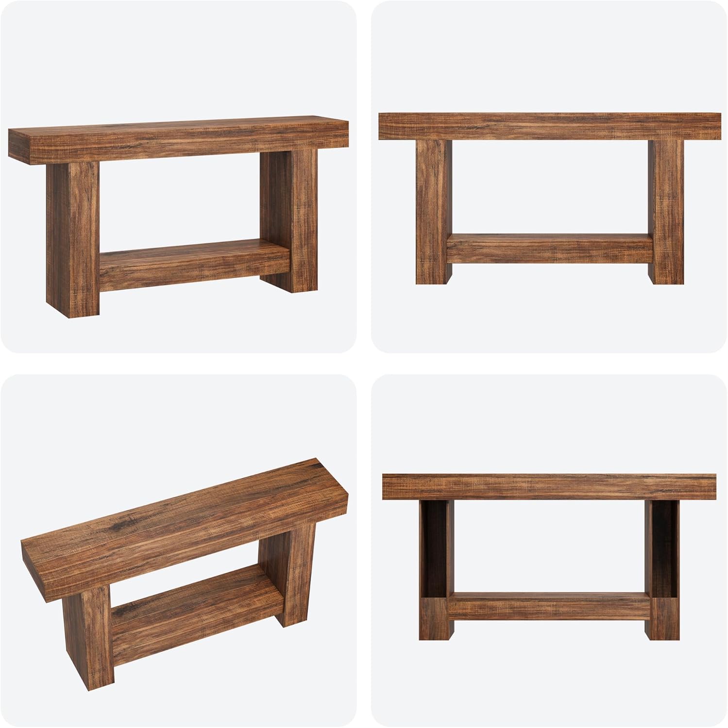 GarveeHome Entryway Console Table, Farmhouse 2-Tier Entryway Table, Long Sofa Accent Table Behind Couch Table with Open Storage for Entrance, Living Room, Hallway, Foyer, Rustic Brown, 63"