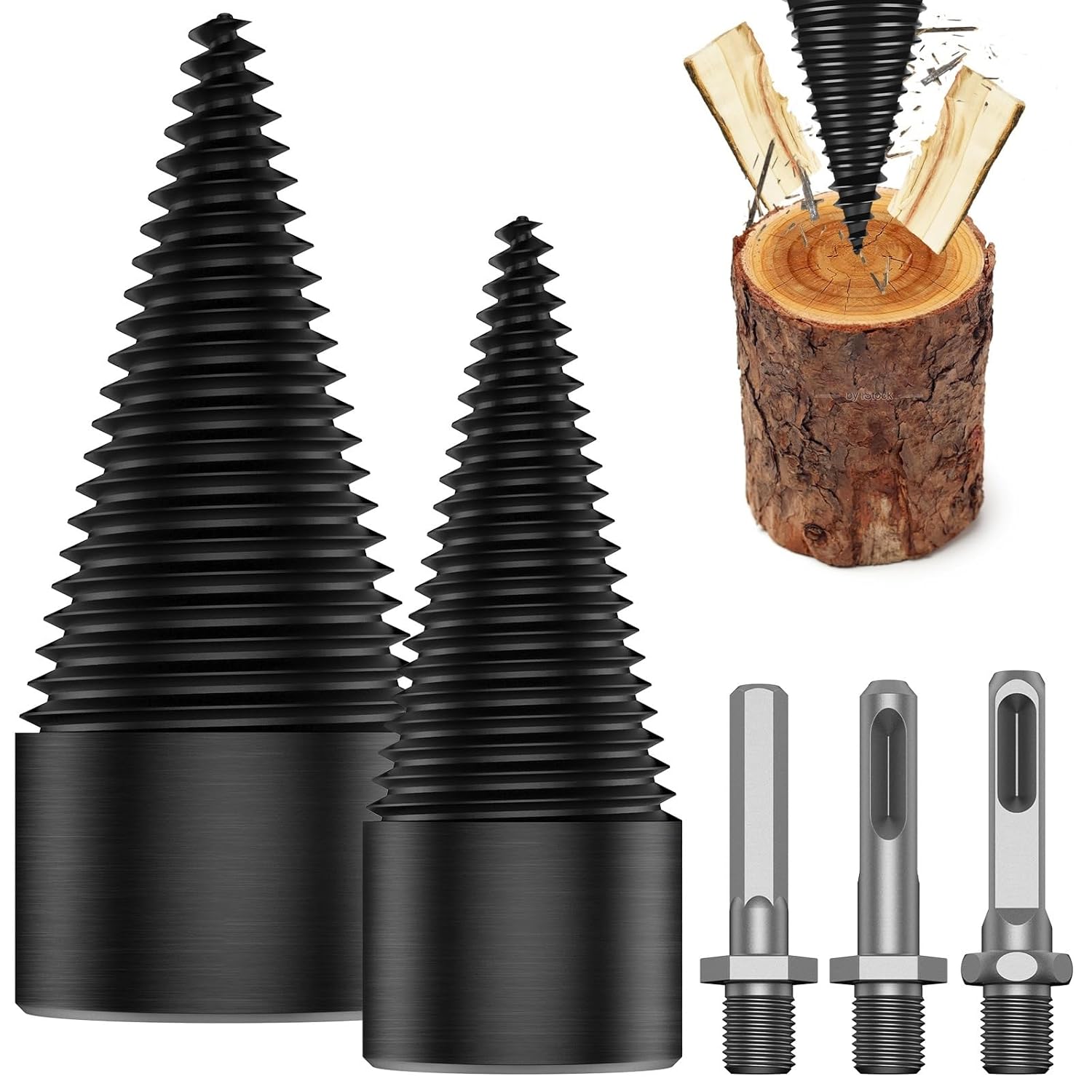 1/2PC Firewood Log Splitter 32/42mm Sturdy High-Carbon Steel Wood Log Splitter Screw Cones Drill Bit with Hex/Round/Square Shank(Type B-1)