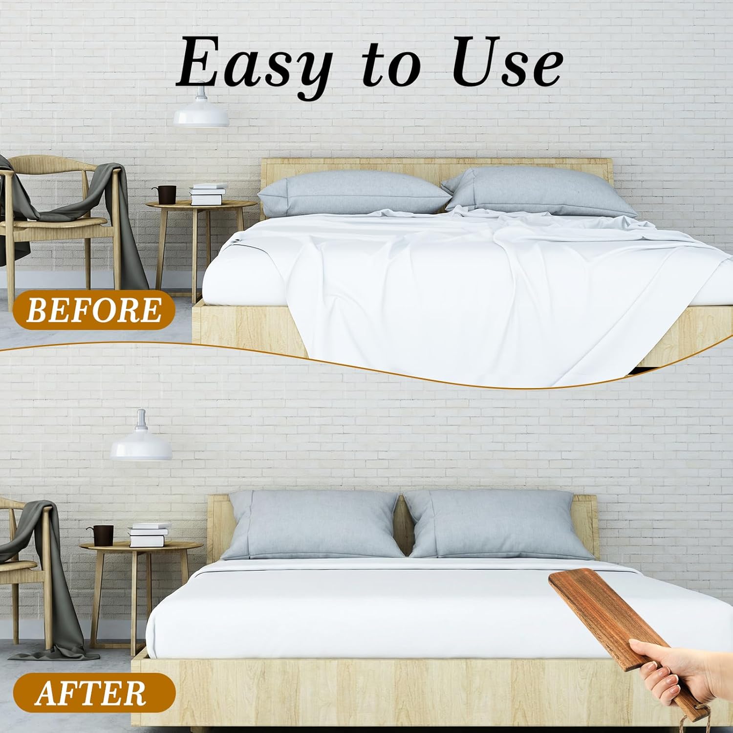 Esmorah Mattress Lifter & Bed Sheet Tucker Tool Set for Changing Sheets, Acacia Wood Bed Making Tool for Heavy Matress, Mattress Lifters for Seniors, Alleviating Back Pain