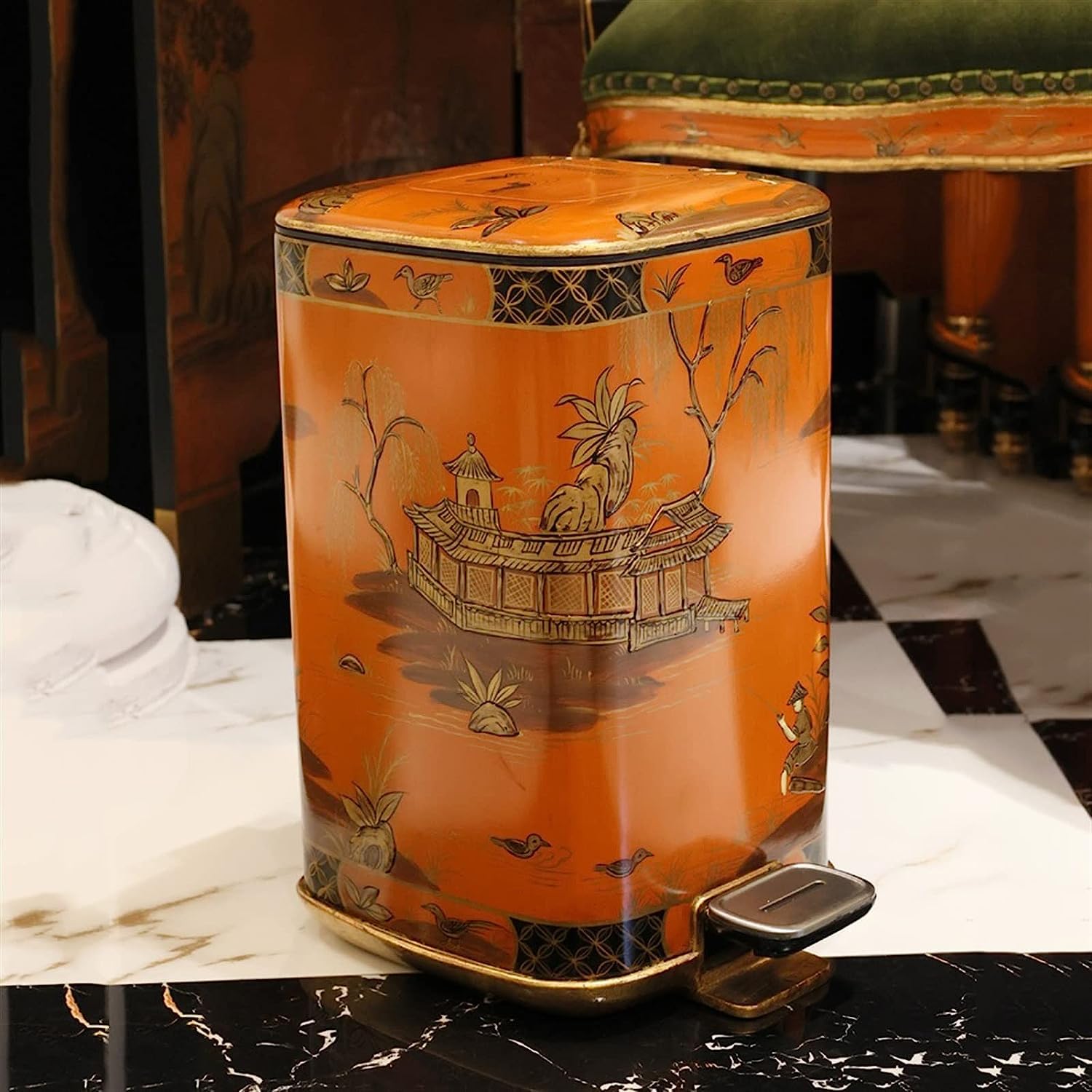 NOLLAM Papelera Lujoso Cubo de Basura con Pedal francés, Cubo de Basura Lacado en Color Dorado con Tapa, Elegante Cubo de Basura para el hogar Basurero Cocina