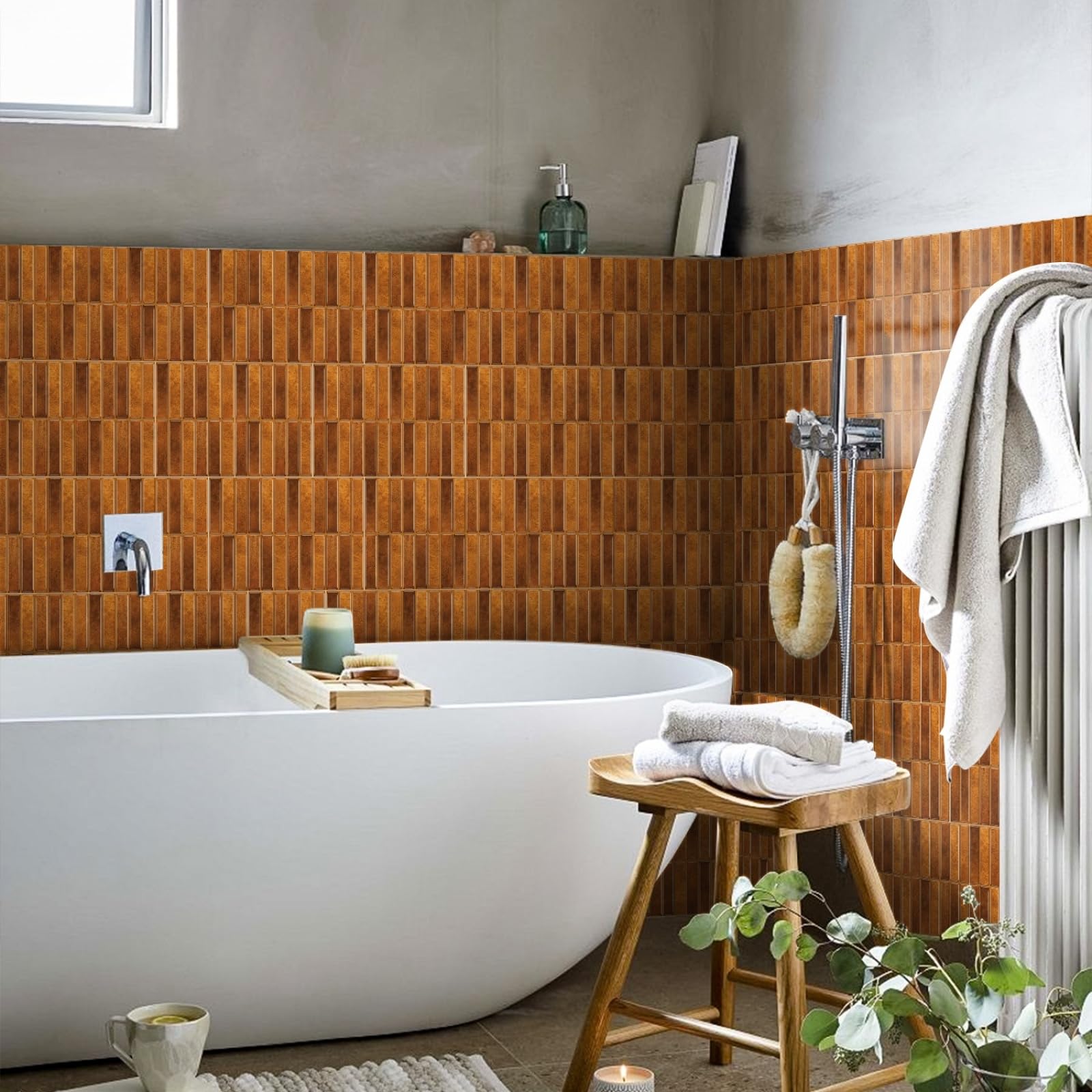 Piastrelle adesive Marroni per pareti, autoadesive, per Cucina, paraschizzi Impermeabili per pareti del Bagno, Rimovibili, Ideali per Chi Vive in affitto.