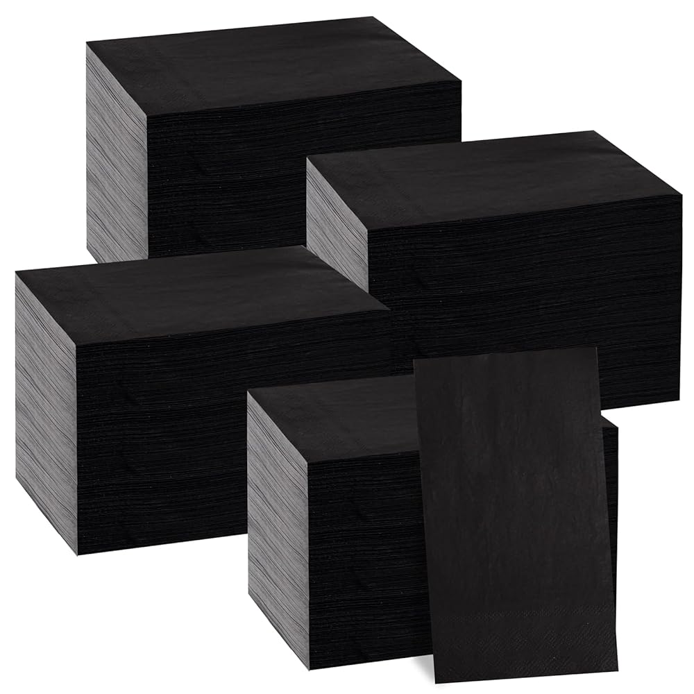 BUCLA 400-Count 3-Ply Black Paper Napkins - Black Napkins Disposable Premium Quality, Soft, Absorbent for Kitchen, Party Halloween & New Year