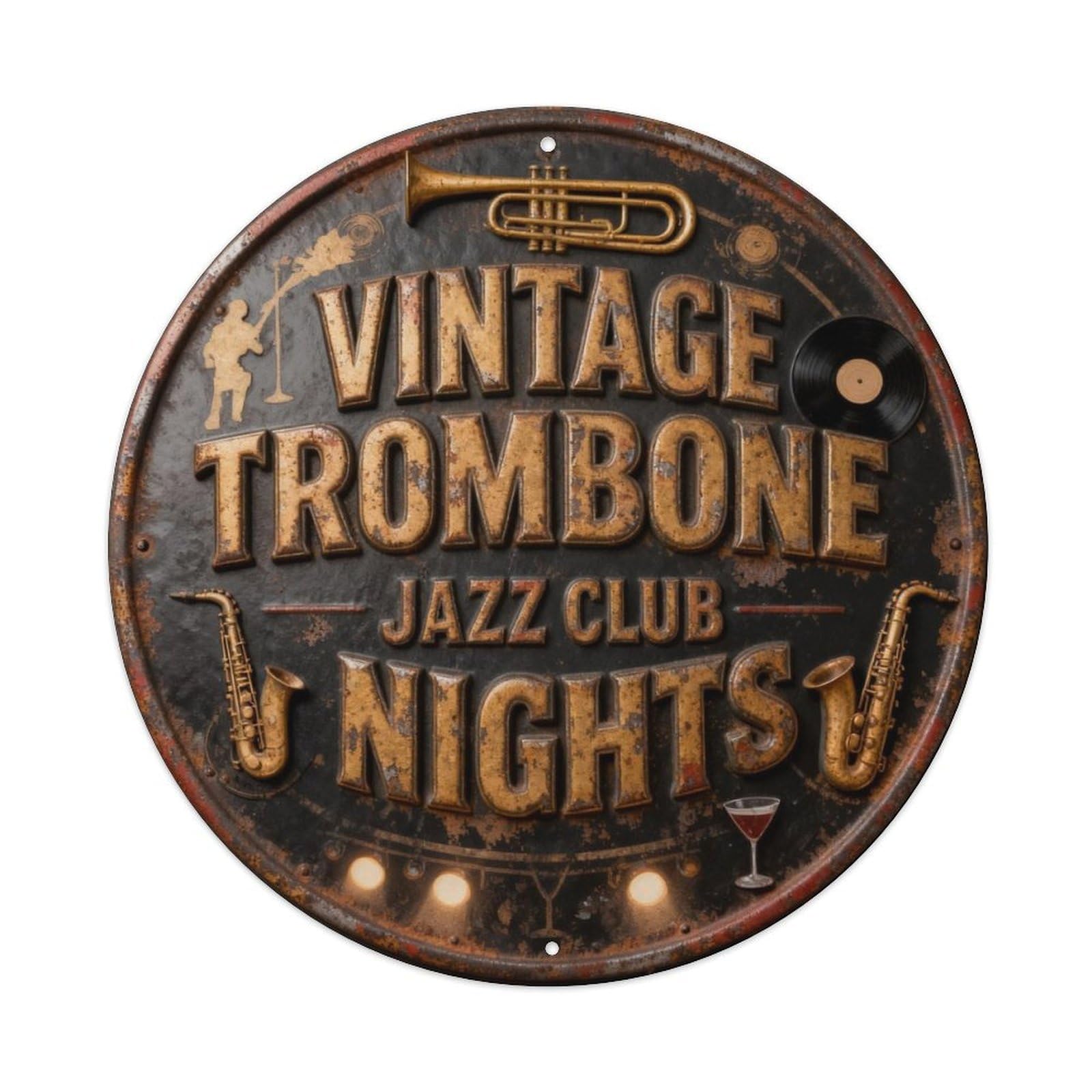 VINTAGE TROMBONE JAZZ CLUB NIGHTS Metal Tin Sign Plaque