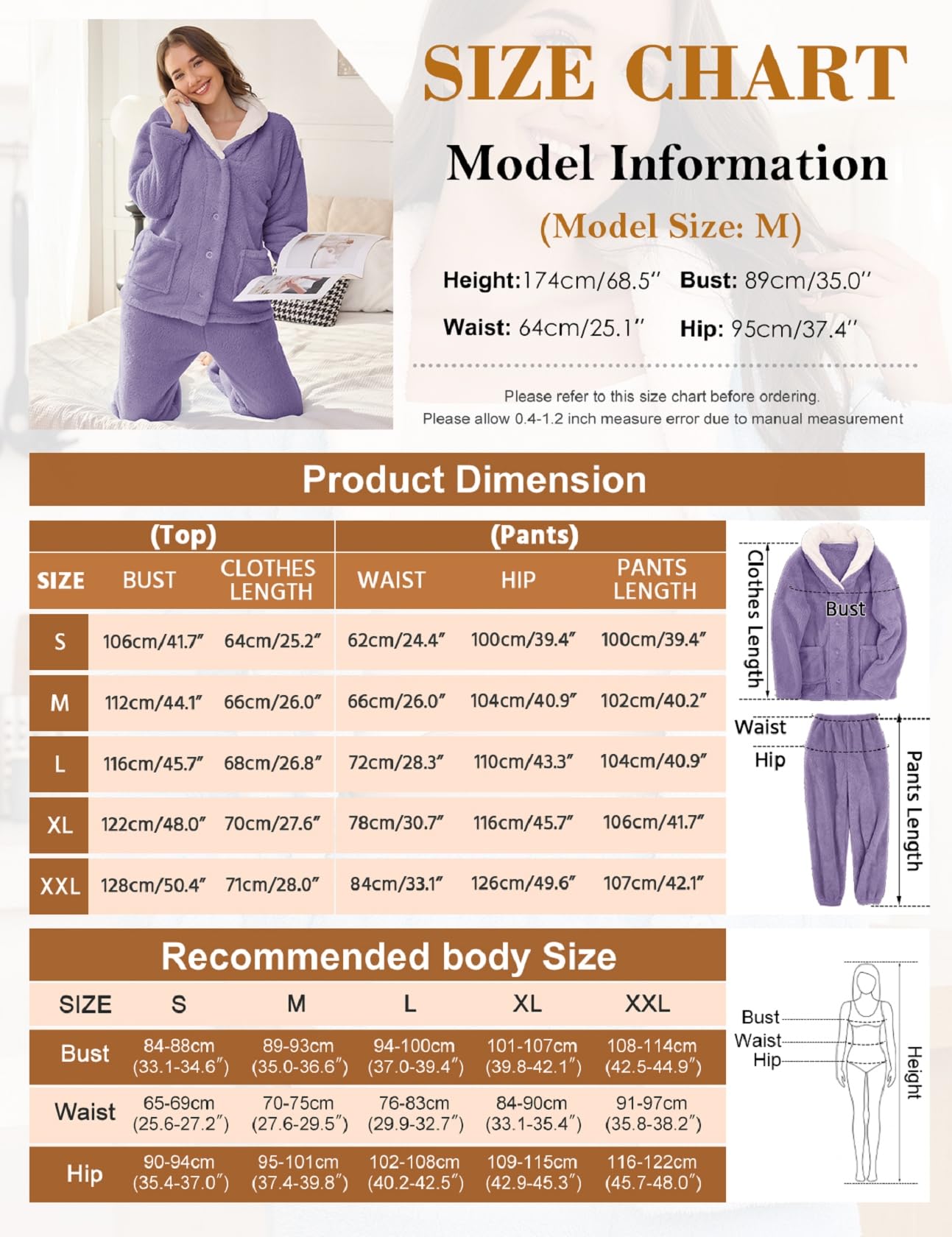 Ensemble de pyjama pelucheux pour femme en polaire douce 2 pièces – Chemise de nuit chaude et moelleuse – Vêtement de nuit en peluche