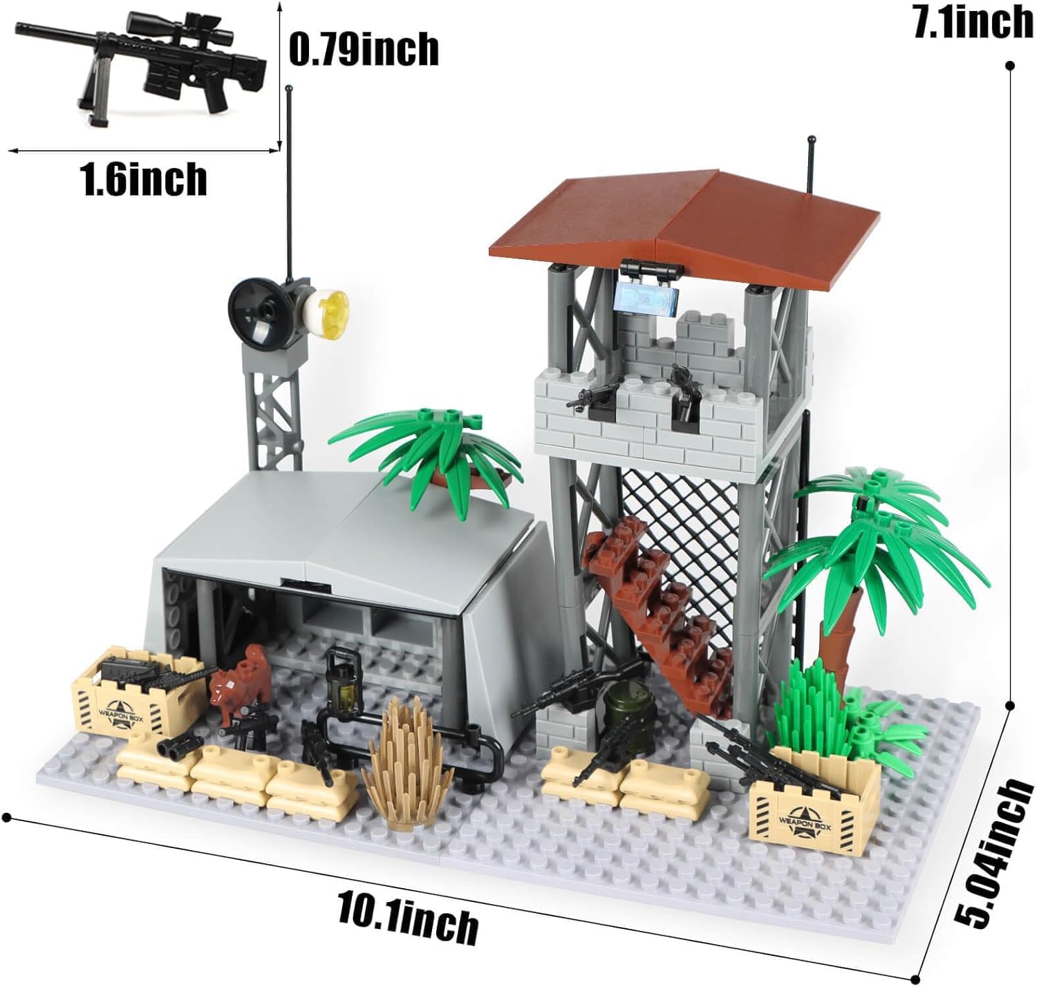 Dimensions of the assembled military base building block set