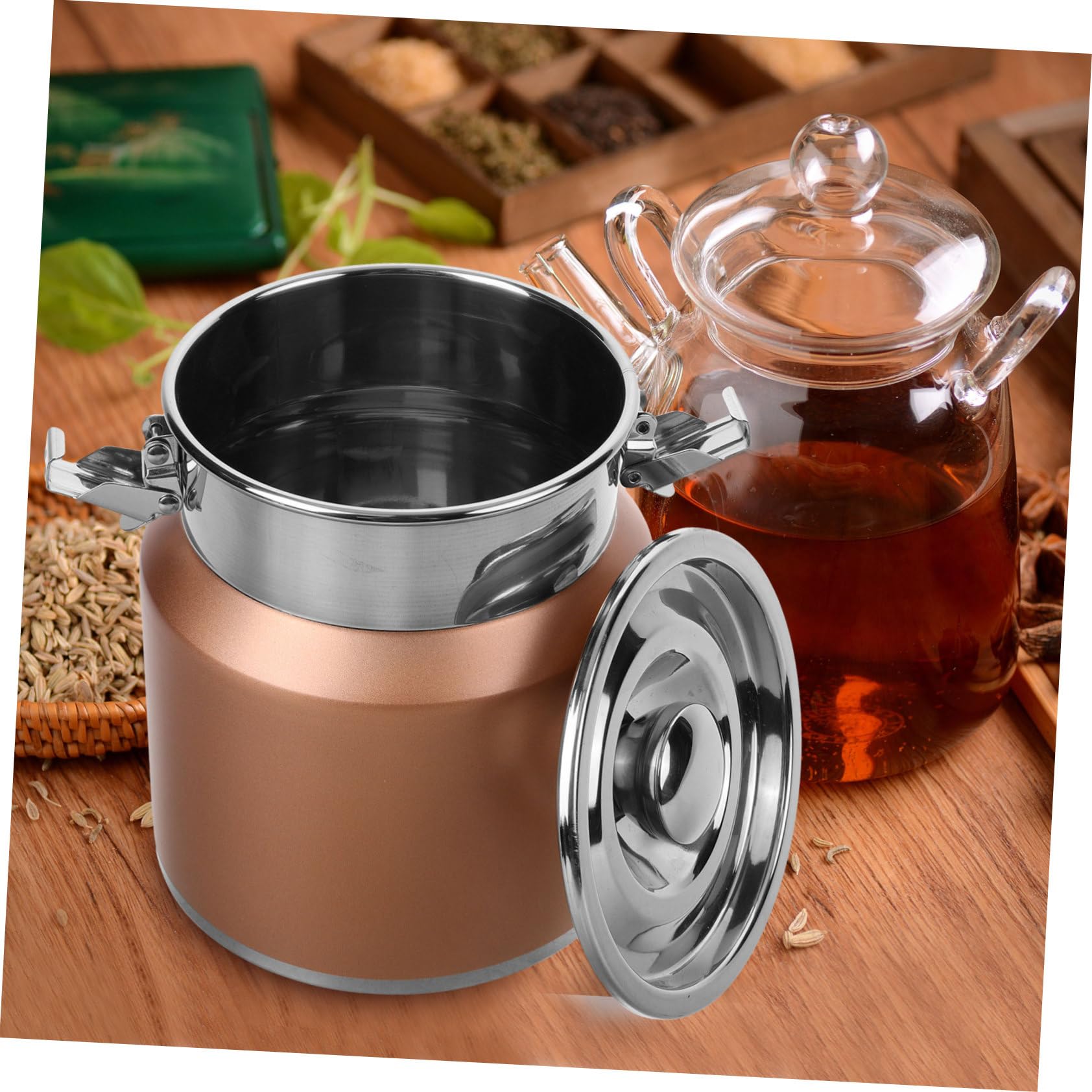 MAGICLULU Lattiera in Acciaio Inossidabile da 2.5l Coperchio Ermetico, Superficie Liscia e Stile Rustico Country, per Casa e Campeggio