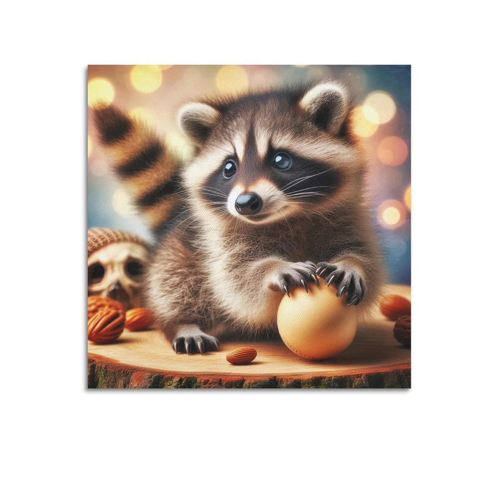 WZKTCL Animal Poster Raccoon Throne Poster Decorative Painting Canvas Wall Posters And Art Picture Print Modern Family Bedroom Decor Posters 16x16inch(40x40cm)