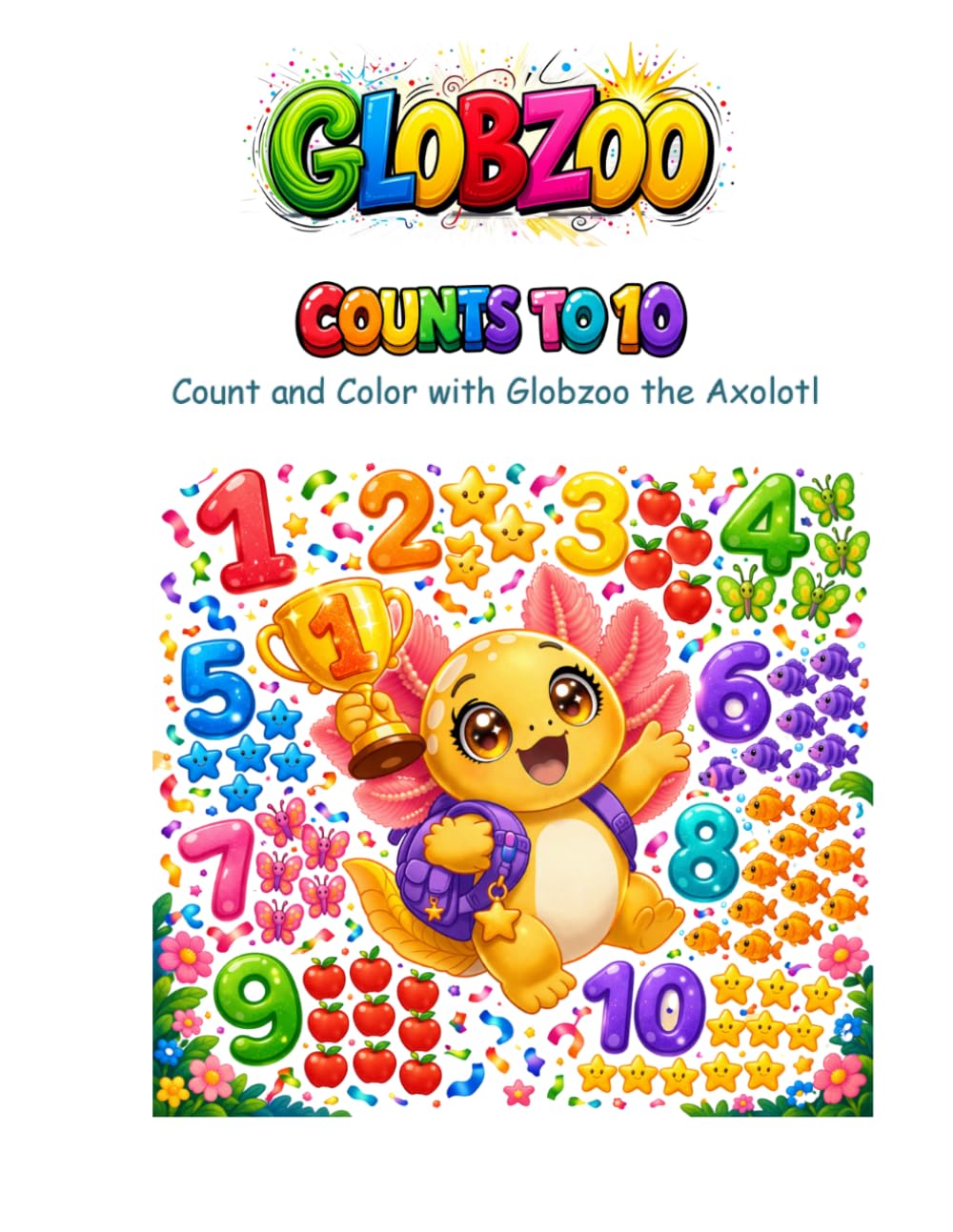 Numbers Coloring Book for Toddlers Ages 2-6: Count and Color with Globzoo the Axolotl | Number Learning Activity Book for Preschool Boys and Girls